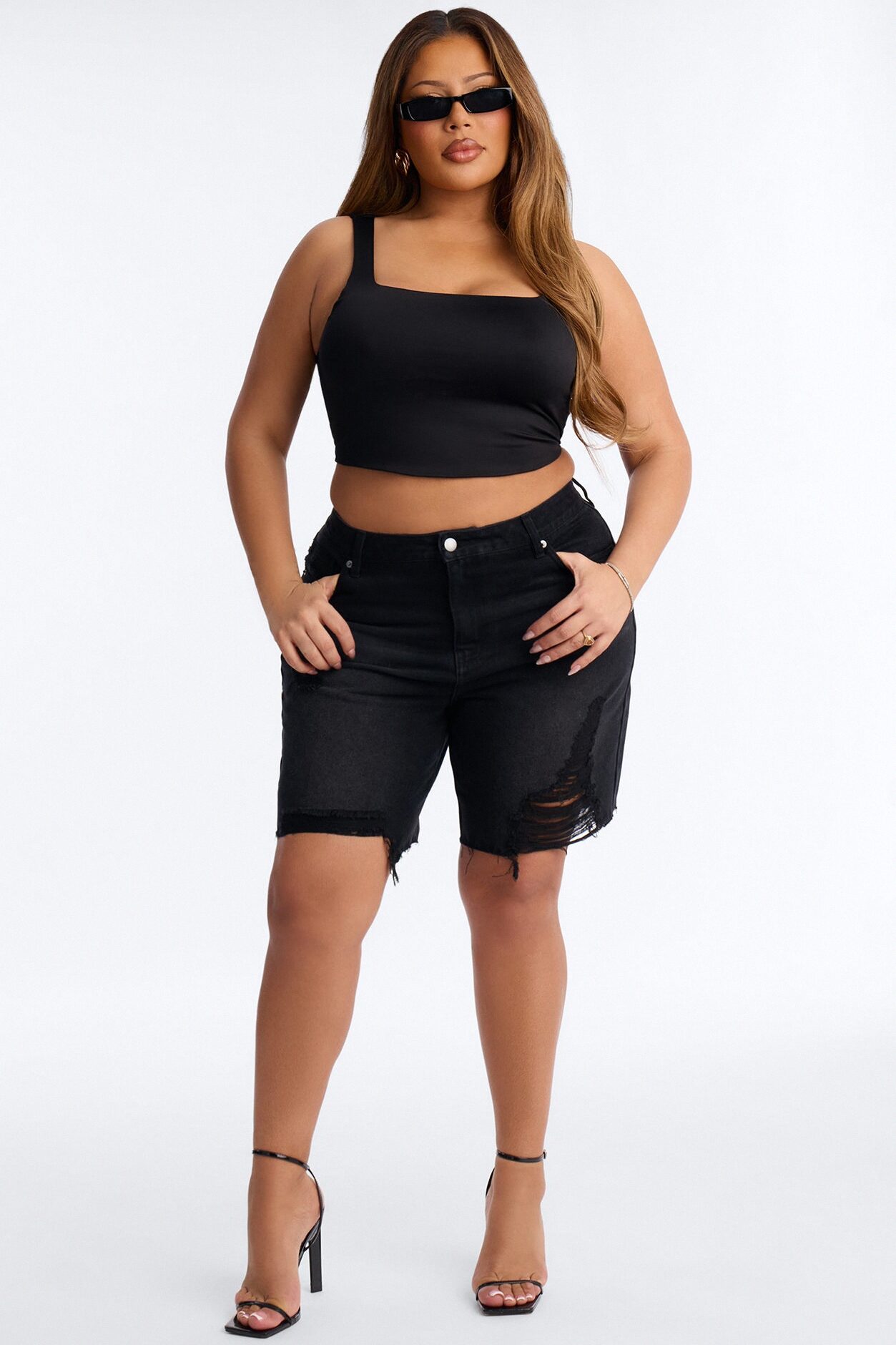 Wild And Free Non Stretch Denim Bermuda Shorts - Black