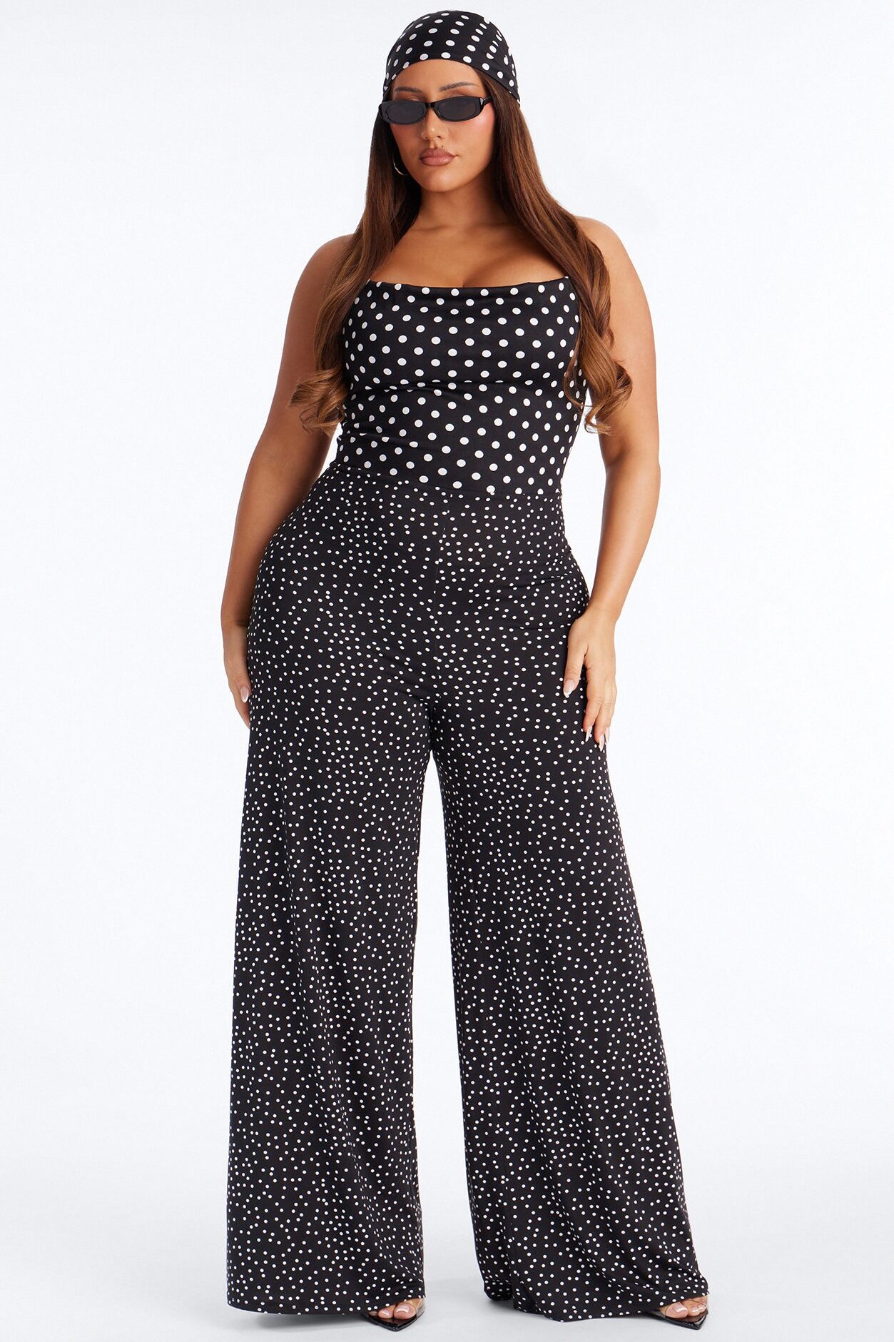Maribel Polka Dot Wide Leg Jumpsuit - Black/White