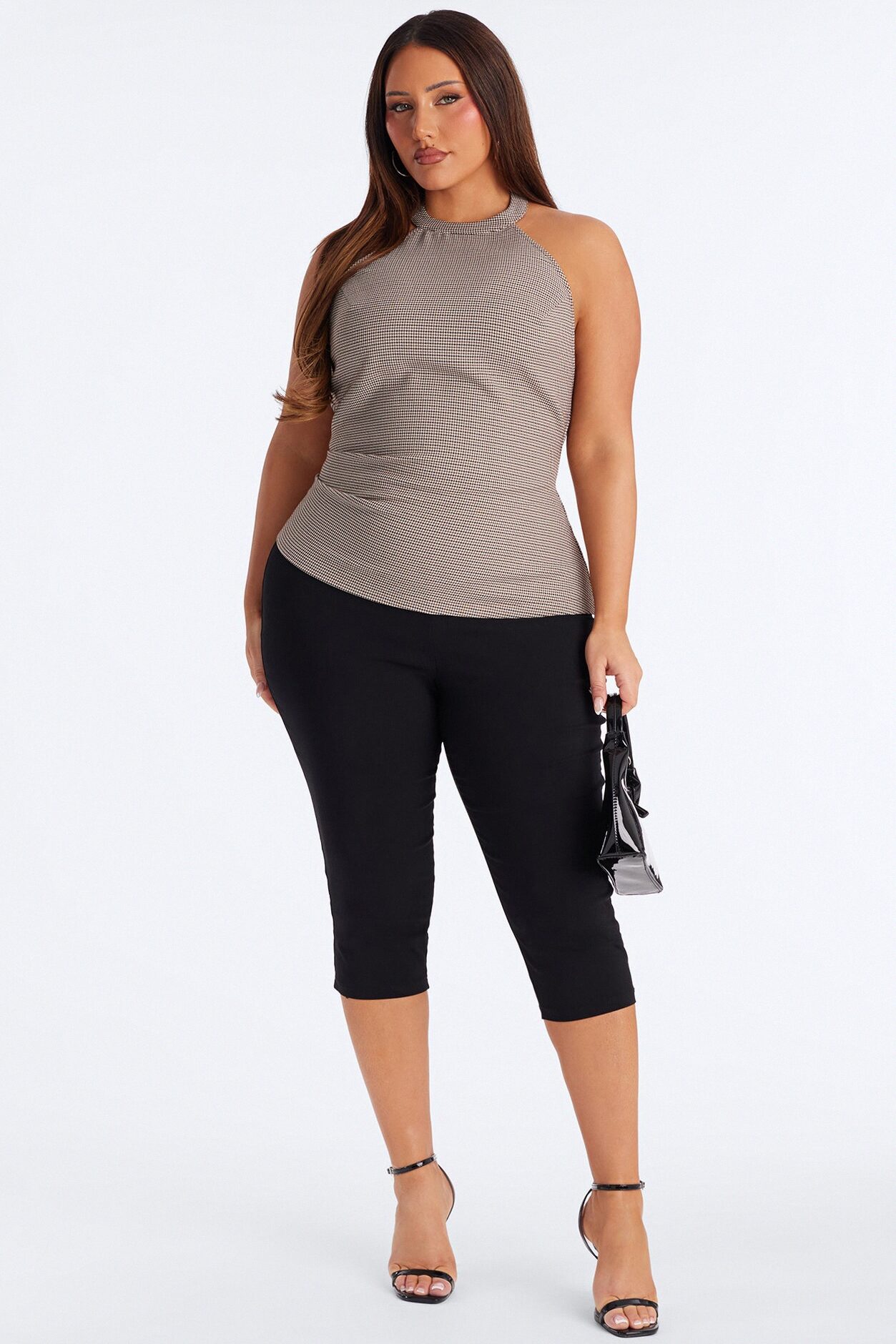 Meeting In Motion Houndstooth Halter Top - Brown/combo