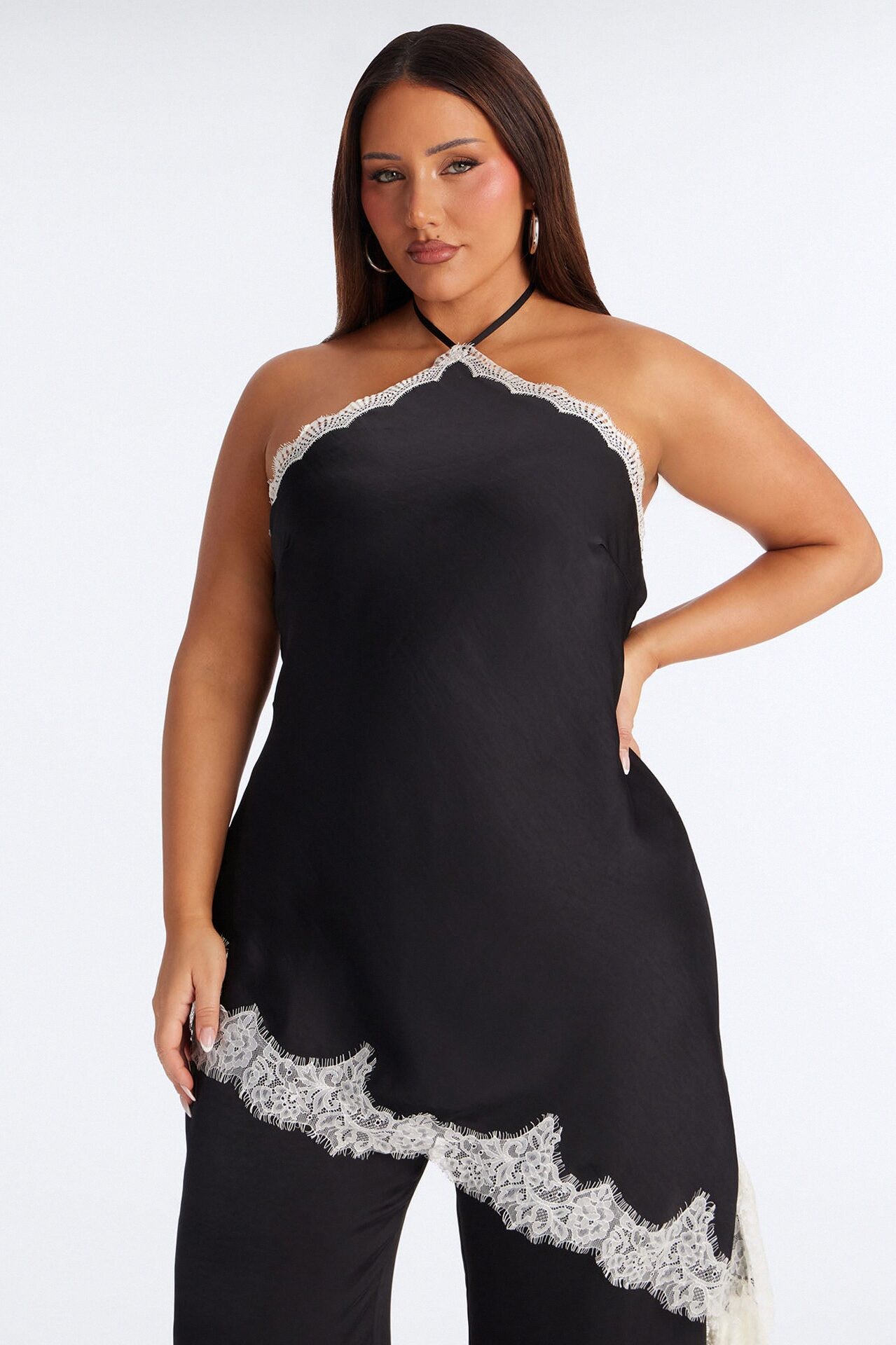 Bella Rose Draped Lace Trim Jumpsuit - Black