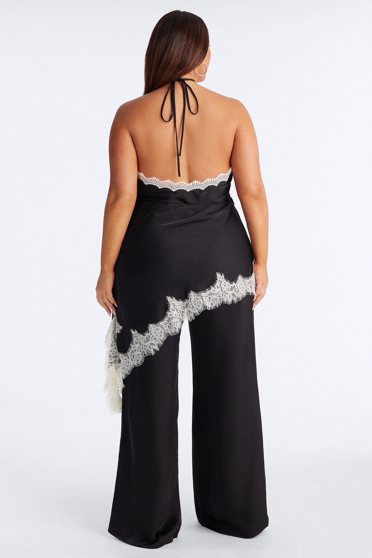 Bella Rose Draped Lace Trim Jumpsuit - Black