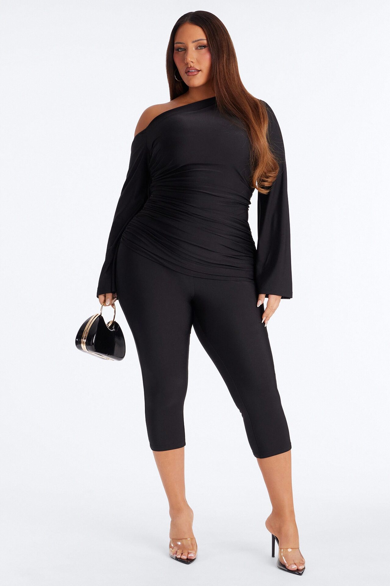Kalania Ruched Capri Catsuit - Black
