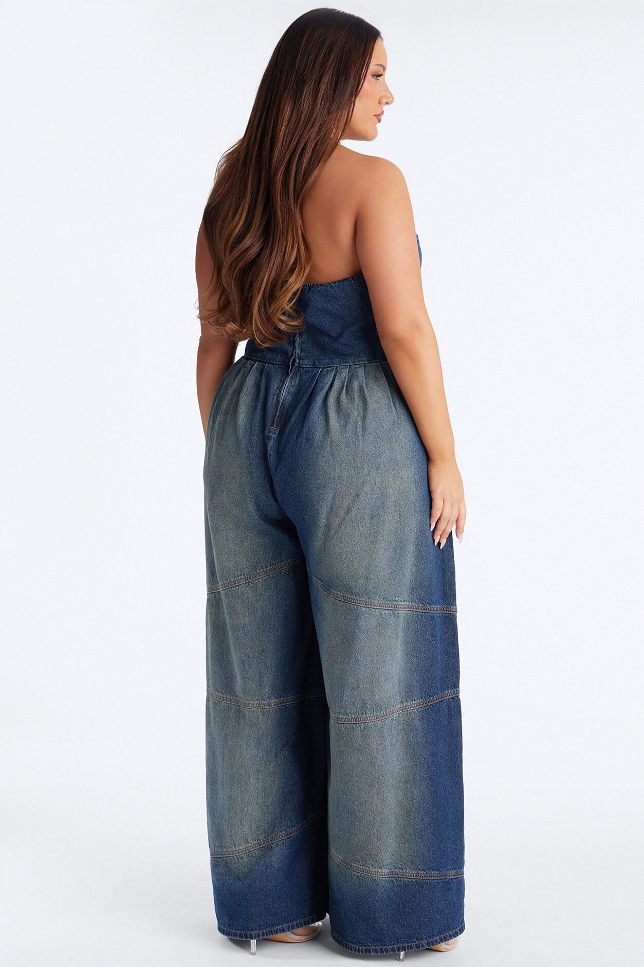 Bella Extreme Wide Leg Washed Denim Jumpsuit - Dark Wash