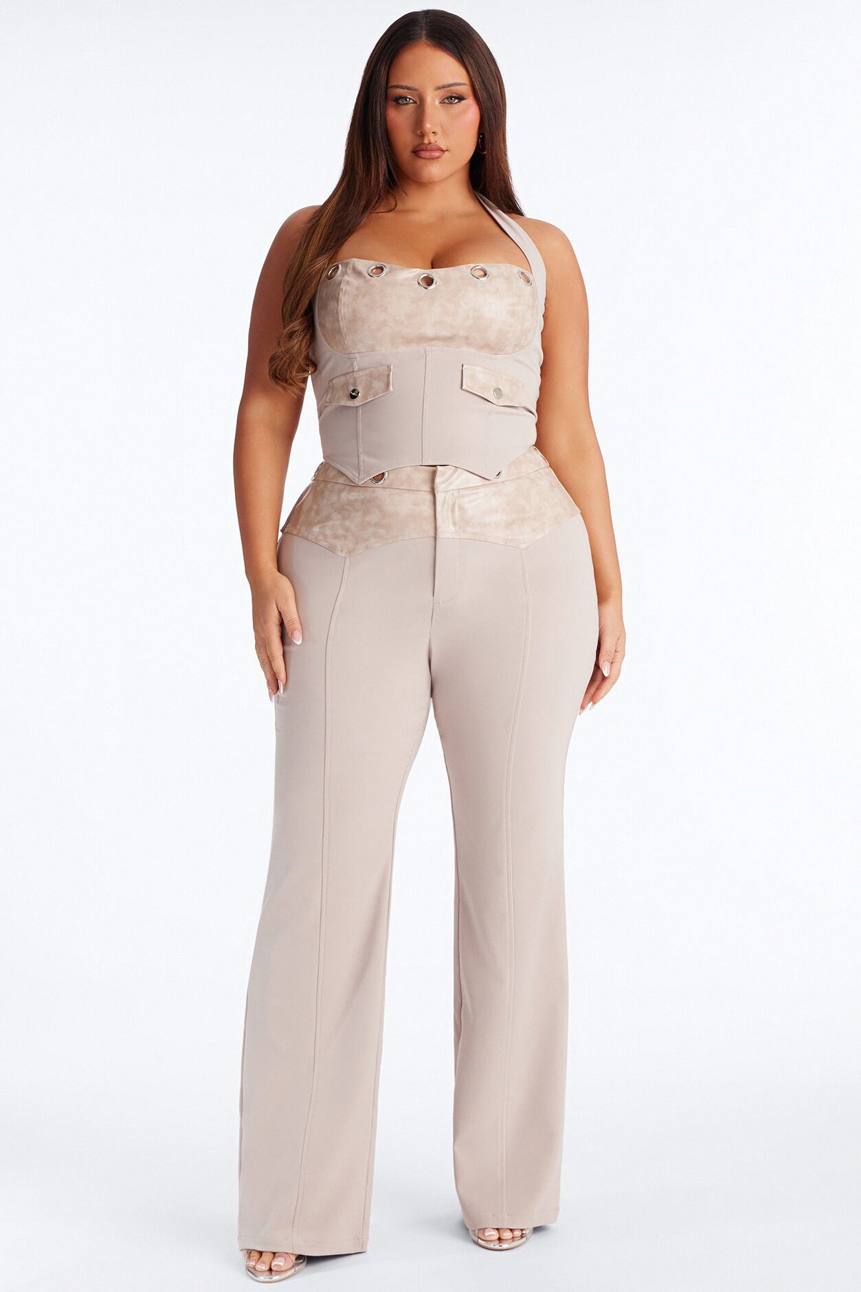 Gianna Halter Grommet Pant Set - Taupe