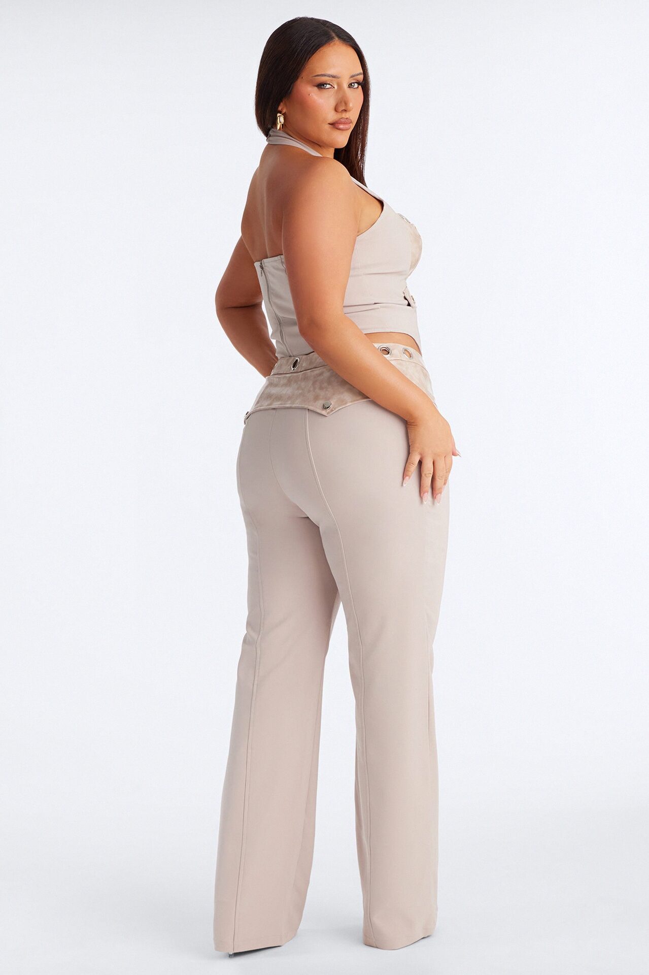 Gianna Halter Grommet Pant Set - Taupe