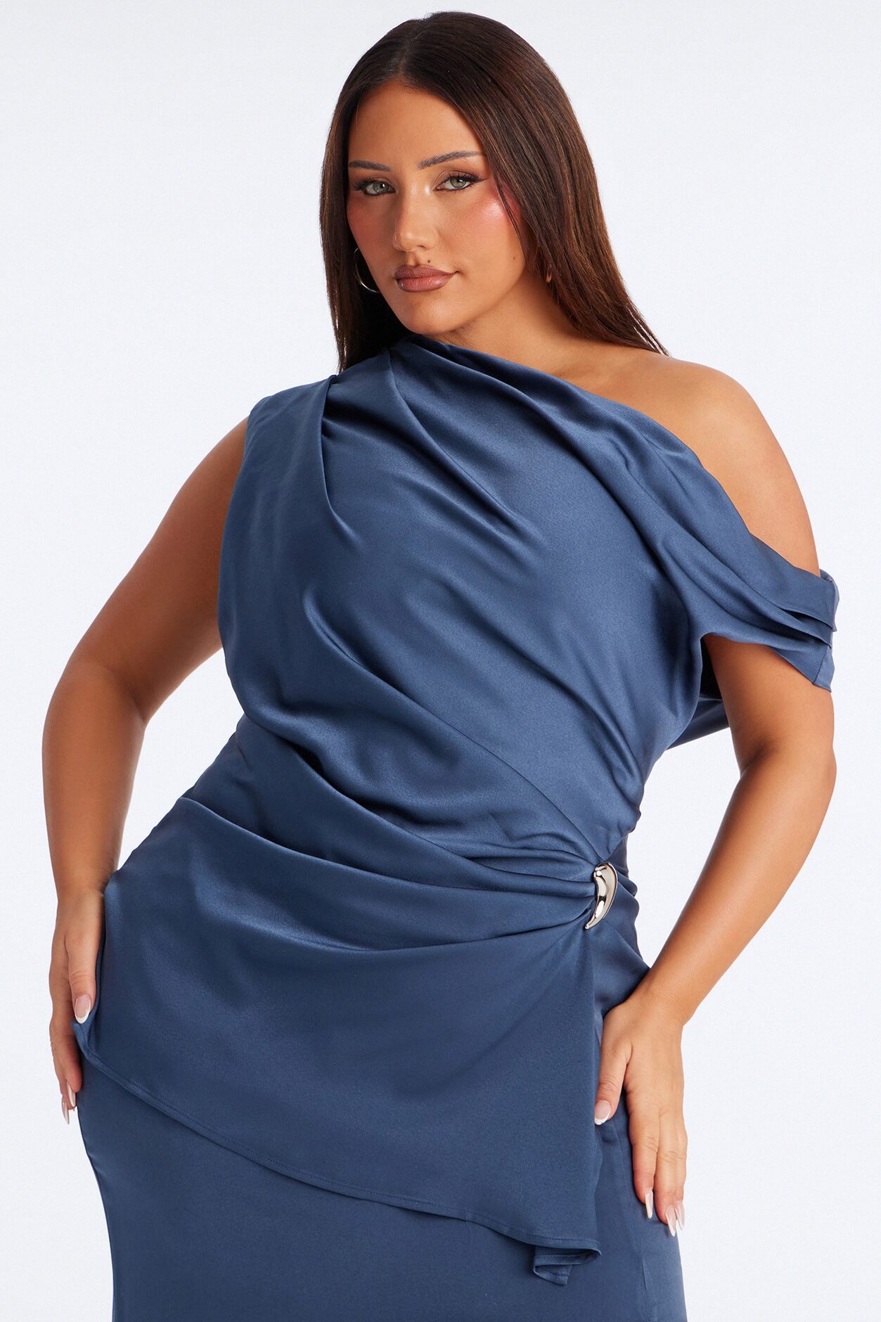 Set The Mood Satin Maxi Dress - Navy