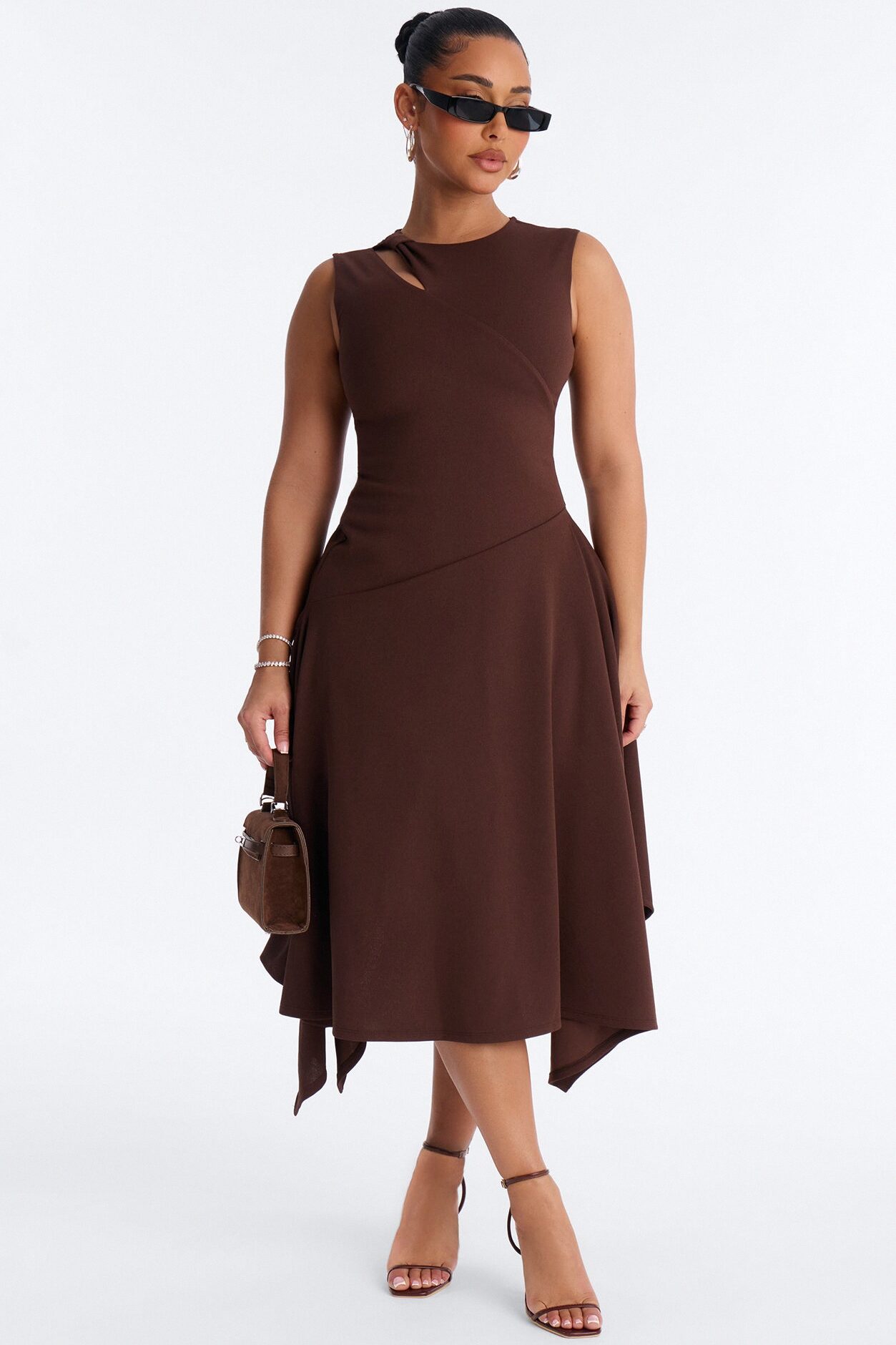 Ninna Asymmetrical Midi Dress - Chocolate