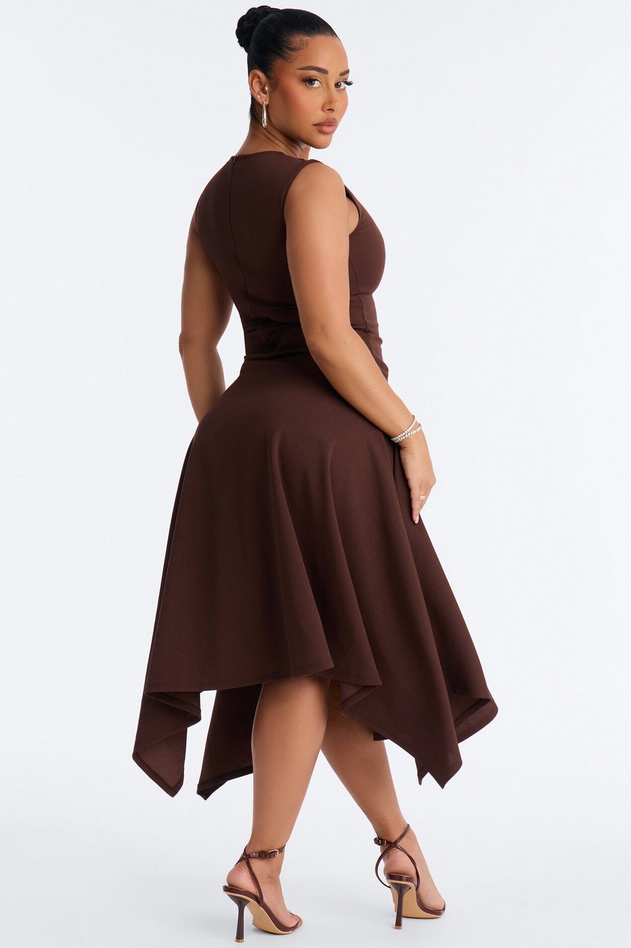 Ninna Asymmetrical Midi Dress - Chocolate