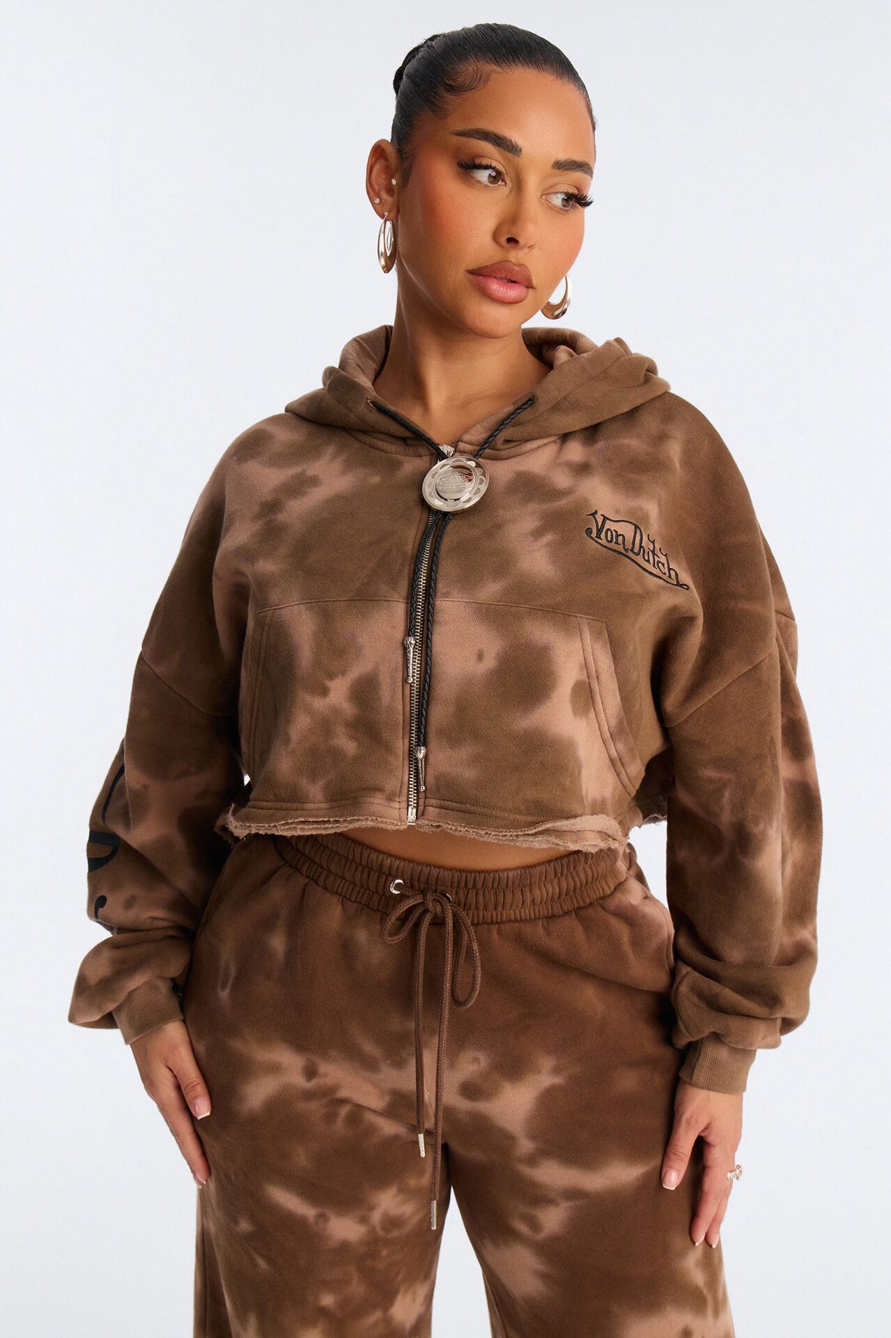 Von Dutch Ash Rider Washed Zip Up Sweatshirt - Brown Combo