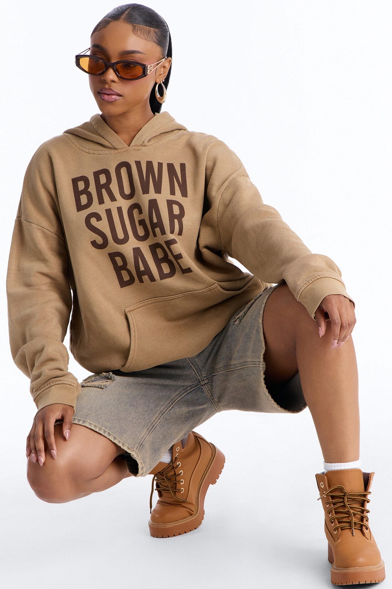 Brown Sugar Babe Fleece Washed Hoodie - Brown