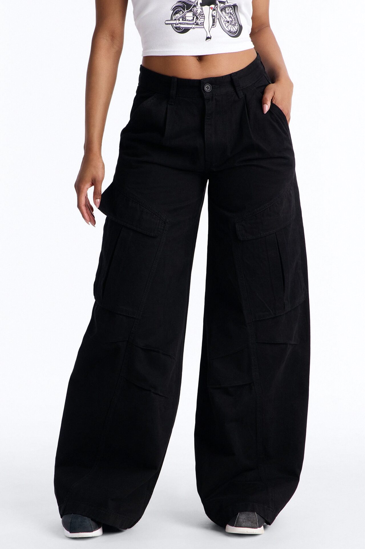 Destiny High Rise Wide Leg Cargo Pant 33″ - Black