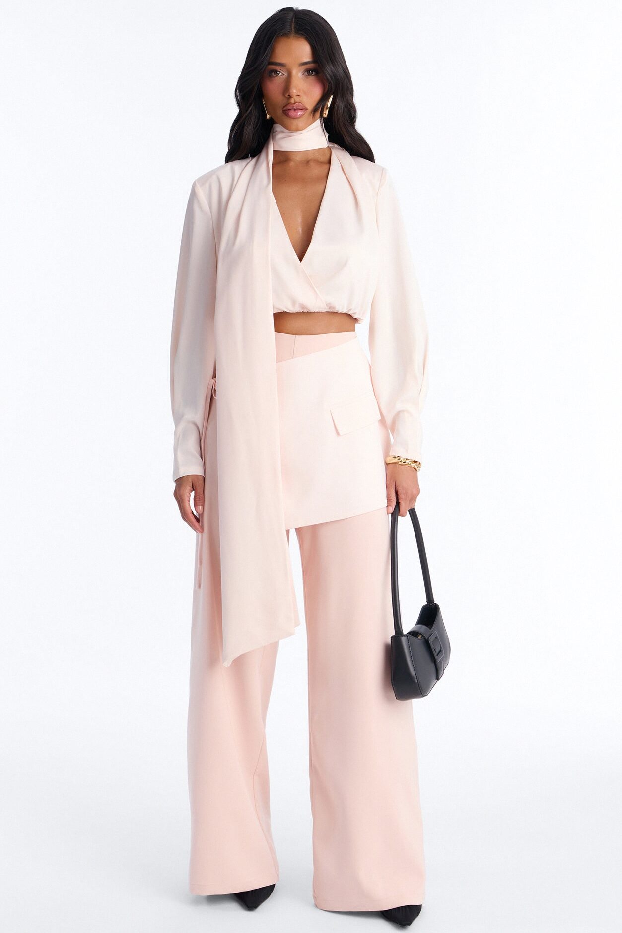 Command Attention Scarf Blouse Top - Light Pink