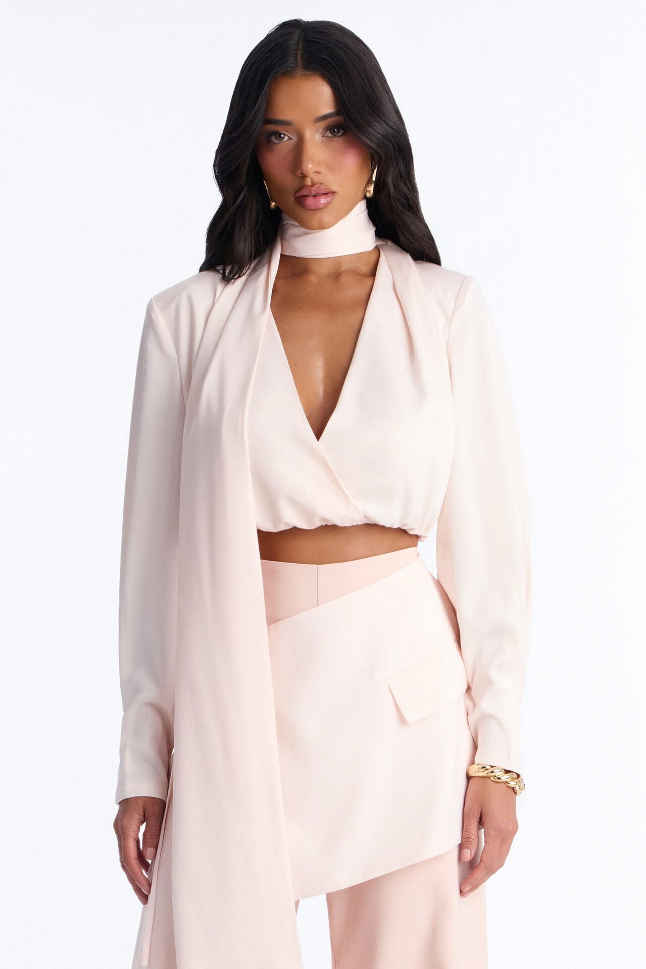 Command Attention Scarf Blouse Top - Light Pink