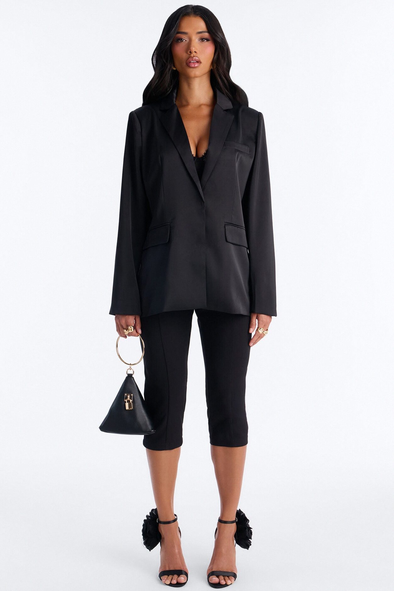 City Affair Blazer Capri Set - Black