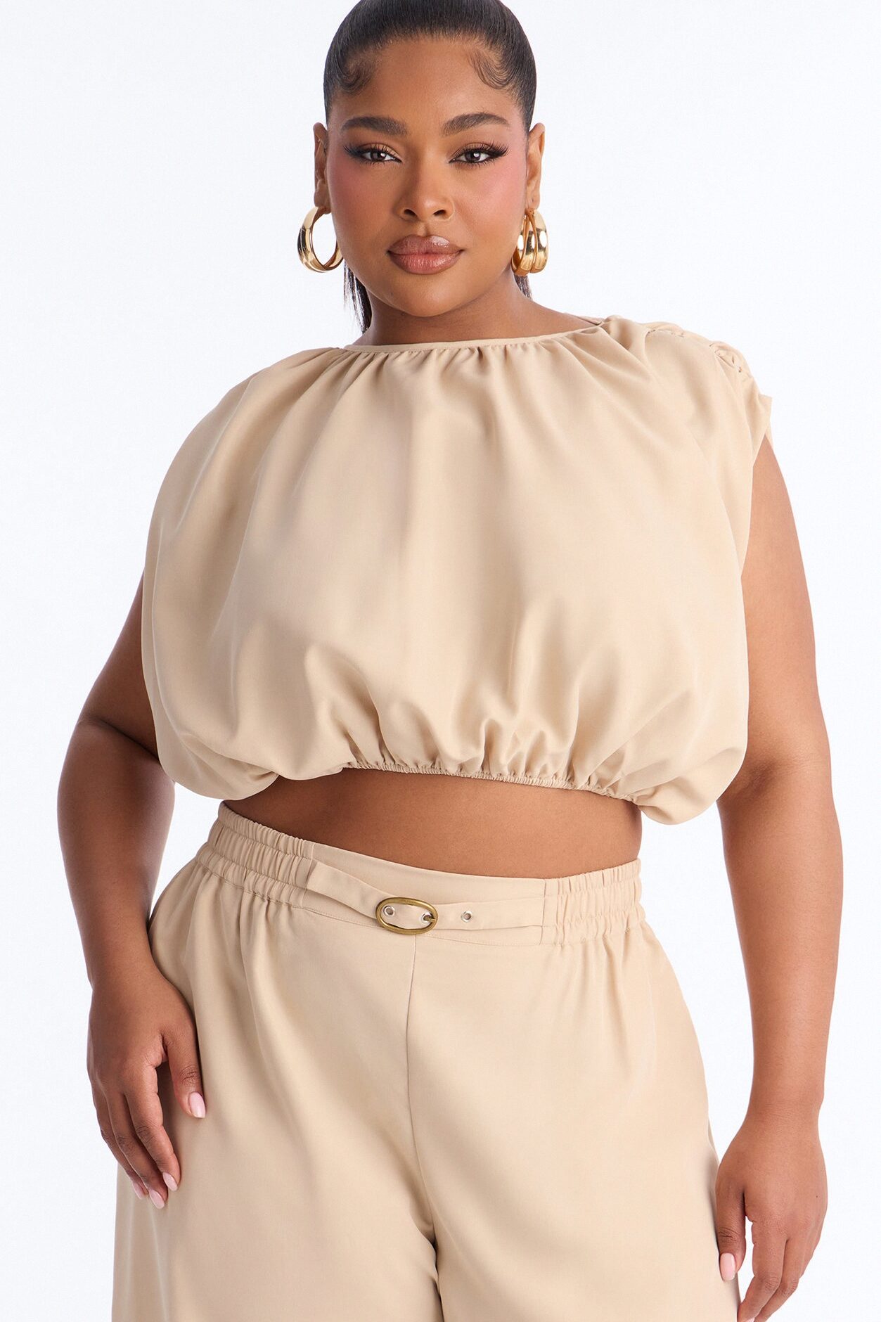 Celine Belted Balloon Pant Set - Khaki