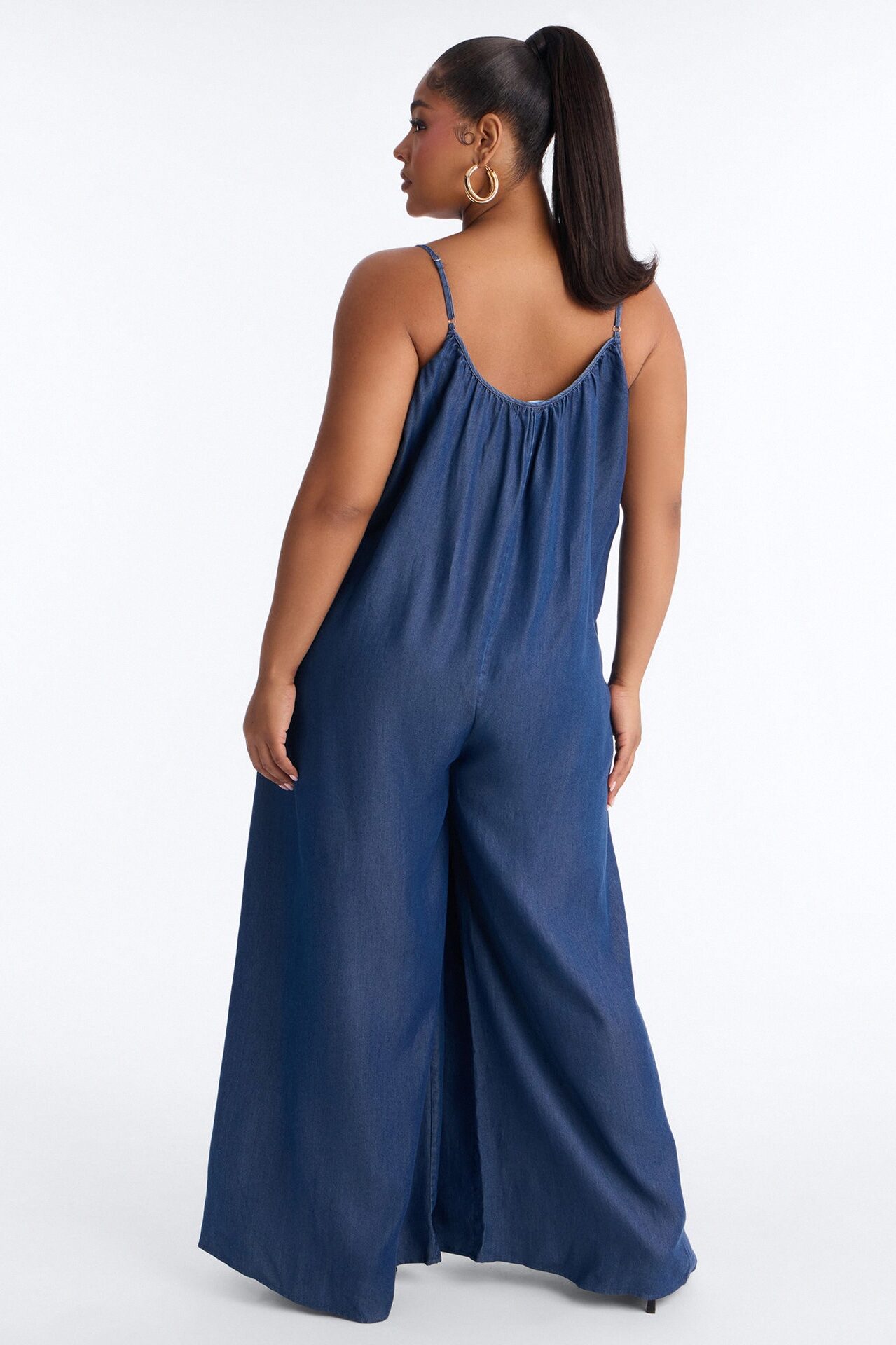 Farmer's Market Strolls Chambray Jumpsuit - Dark Wash