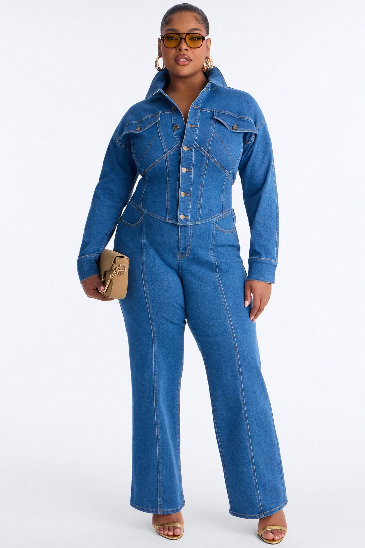 Nessa Denim Pant Set - Medium Wash