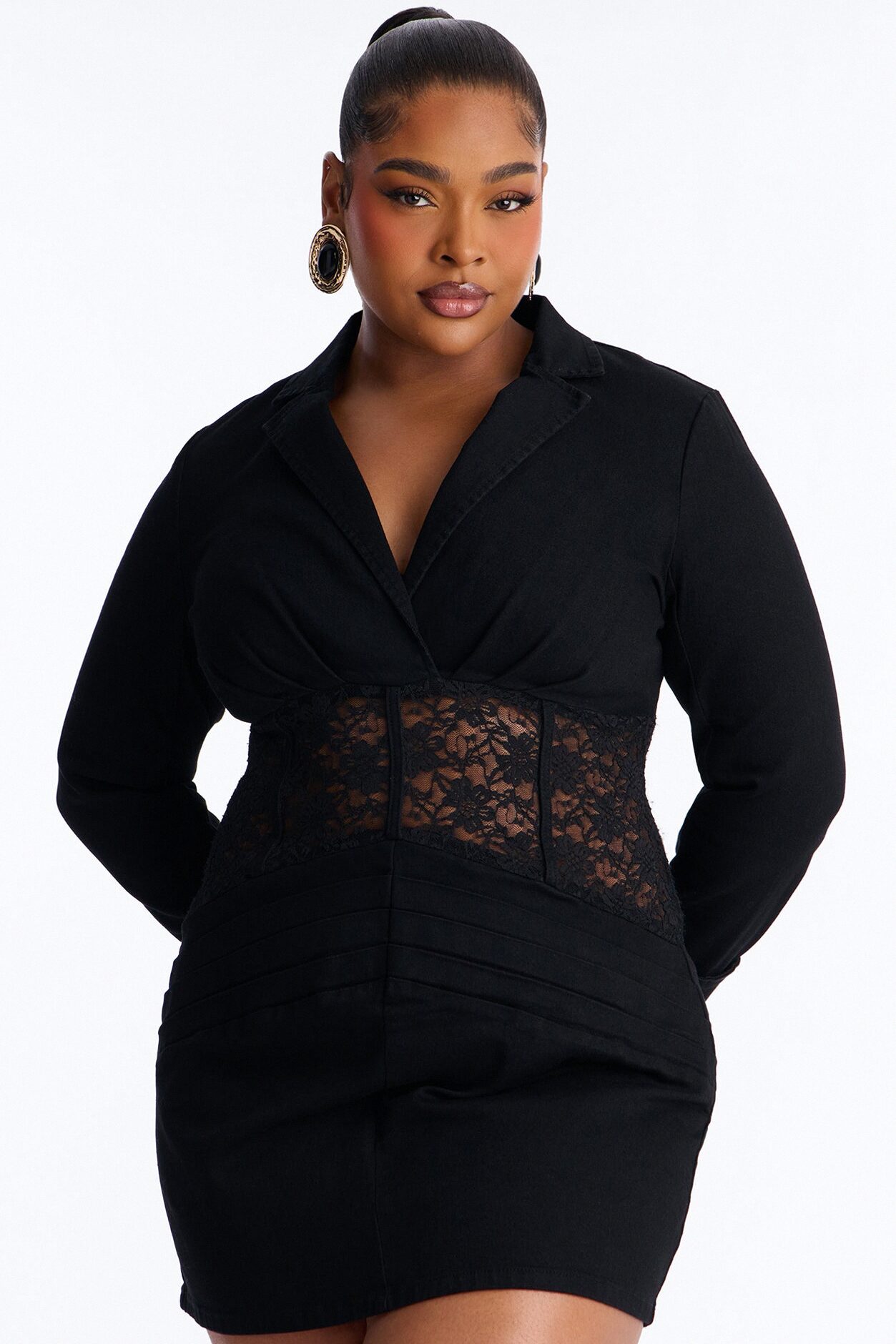 Rebecca Long Sleeve Stretch Denim Mini Dress - Black