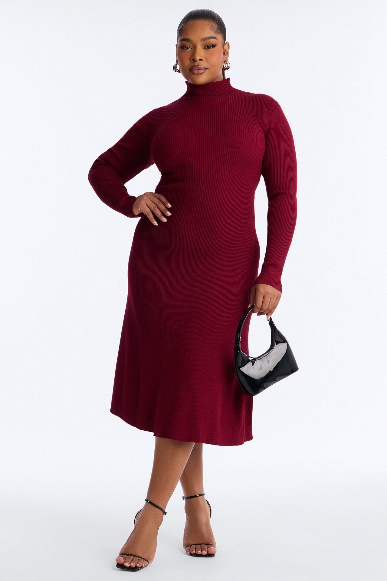 Sirena Long Sleeve Sweater Midi Dress - Burgundy