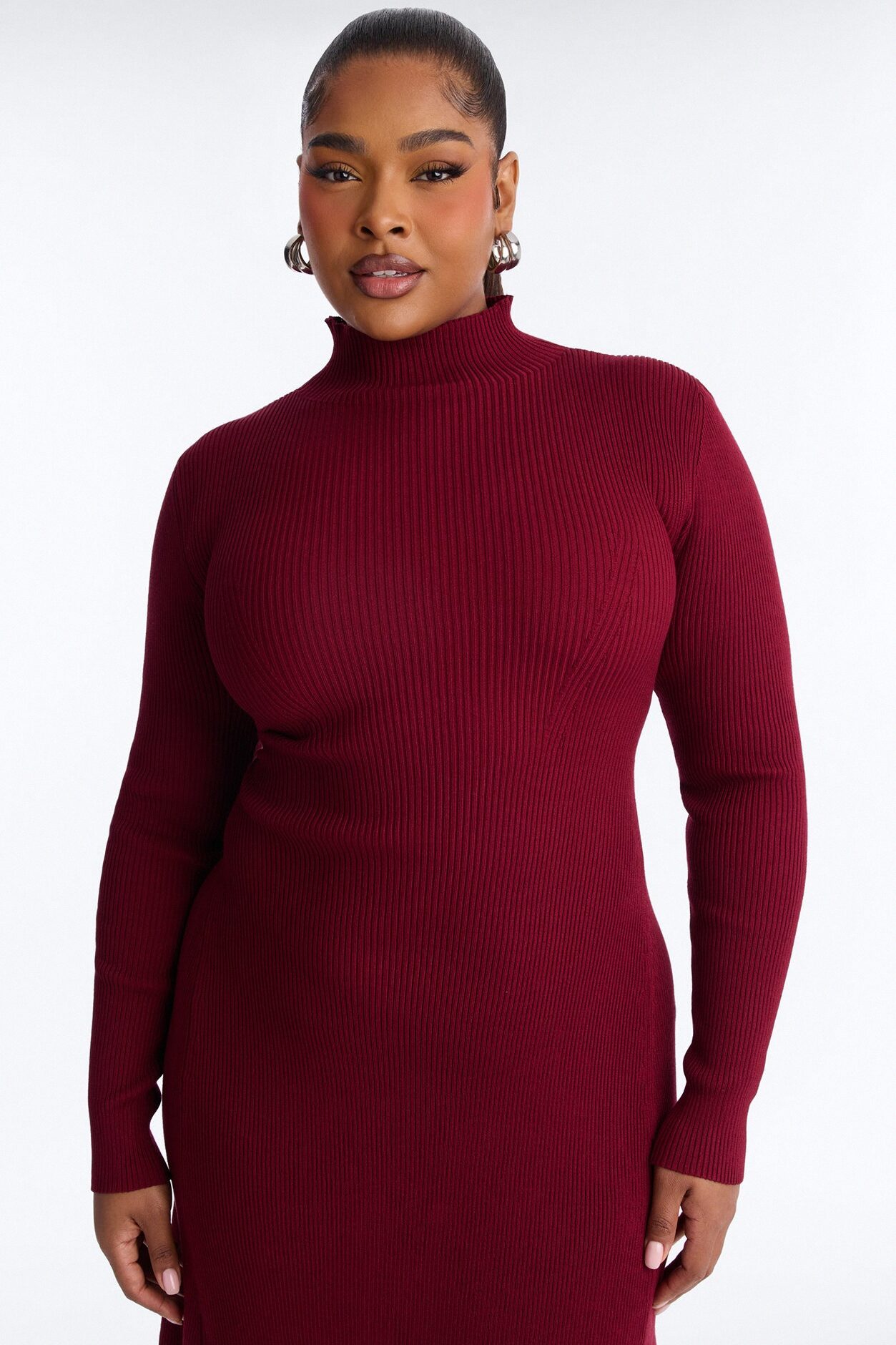 Sirena Long Sleeve Sweater Midi Dress - Burgundy
