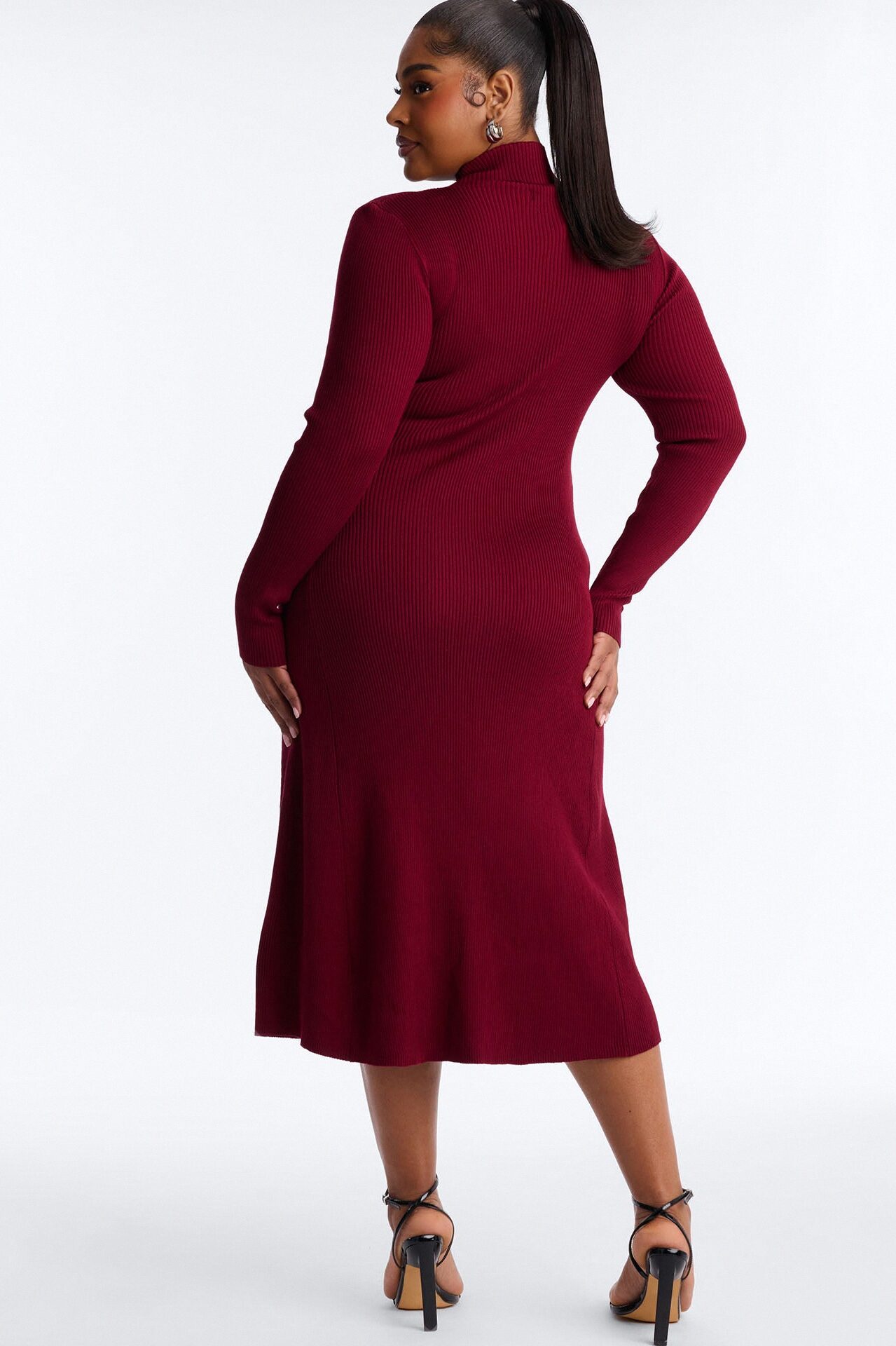 Sirena Long Sleeve Sweater Midi Dress - Burgundy