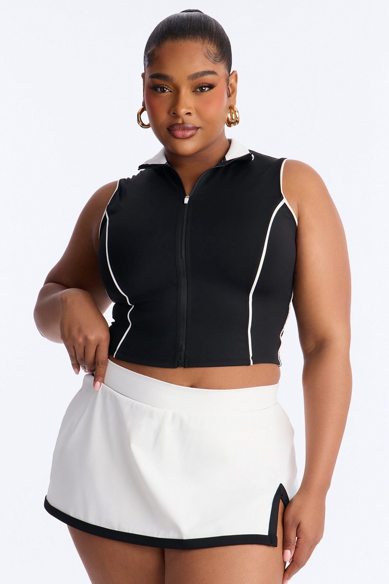 Match Point Mini Skirt Set - Black/White
