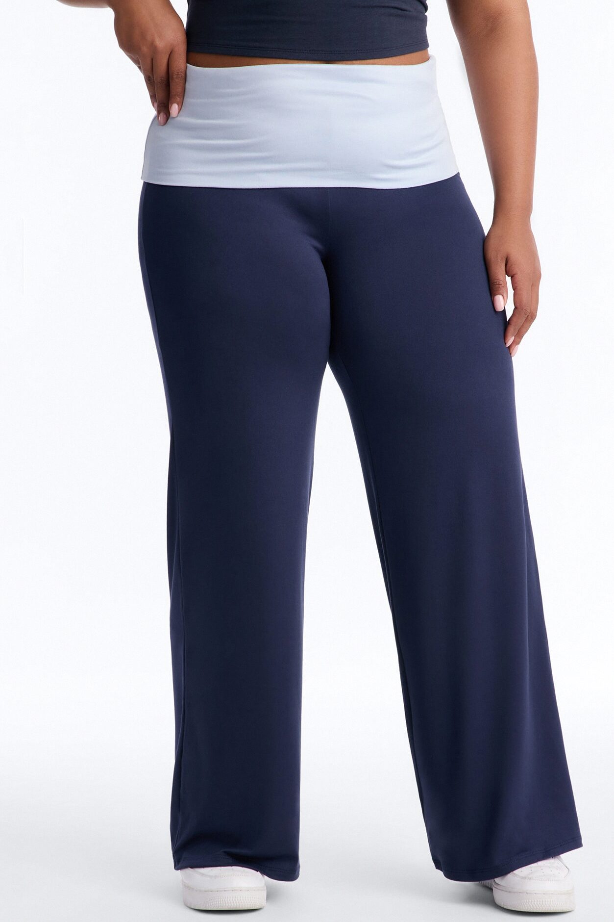 Aniyah Fold Over Flare Pant - Navy/combo