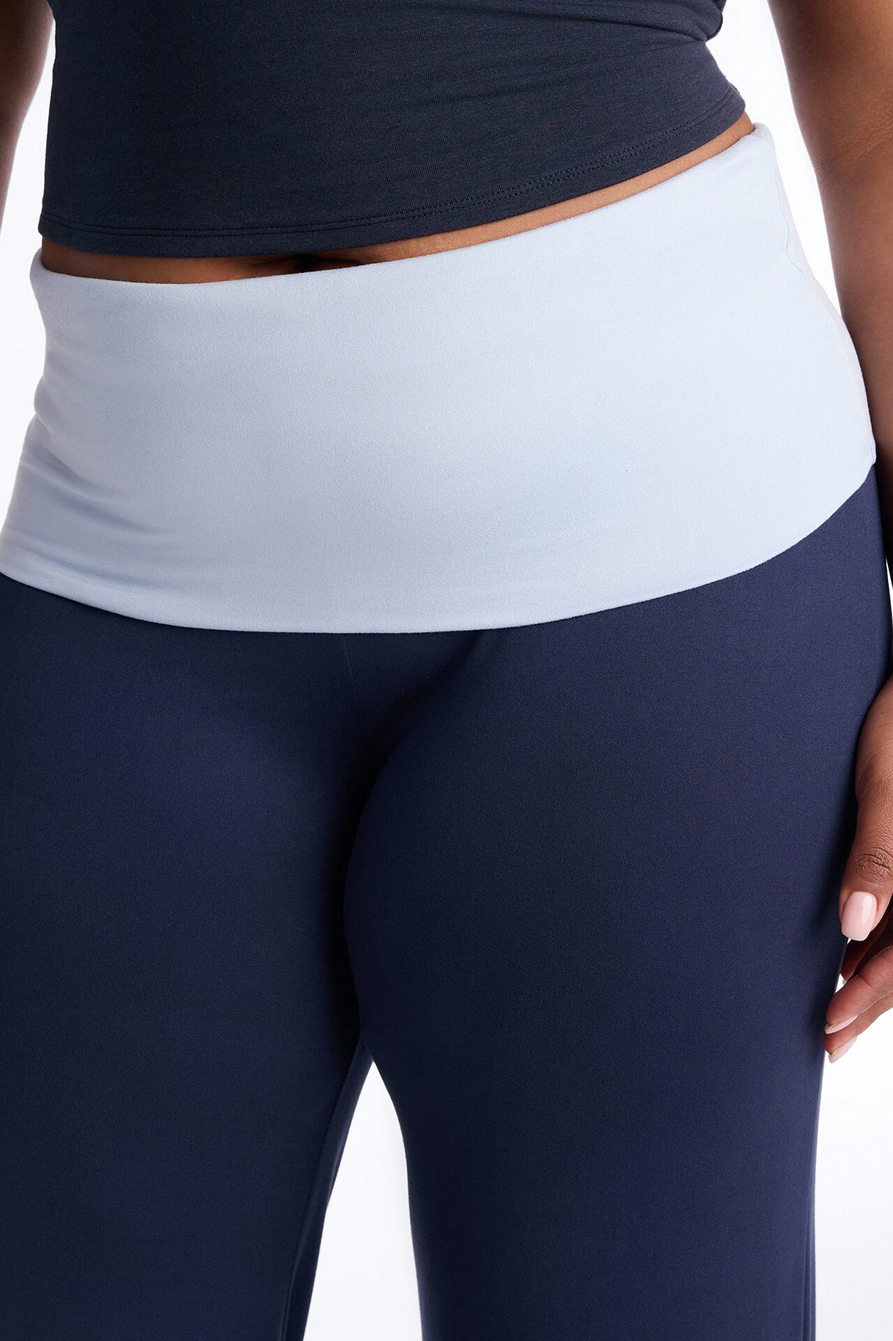 Aniyah Fold Over Flare Pant - Navy/combo