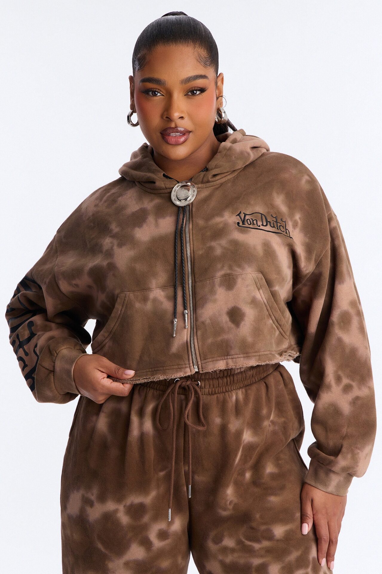 Von Dutch Ash Rider Washed Zip Up Sweatshirt - Brown Combo