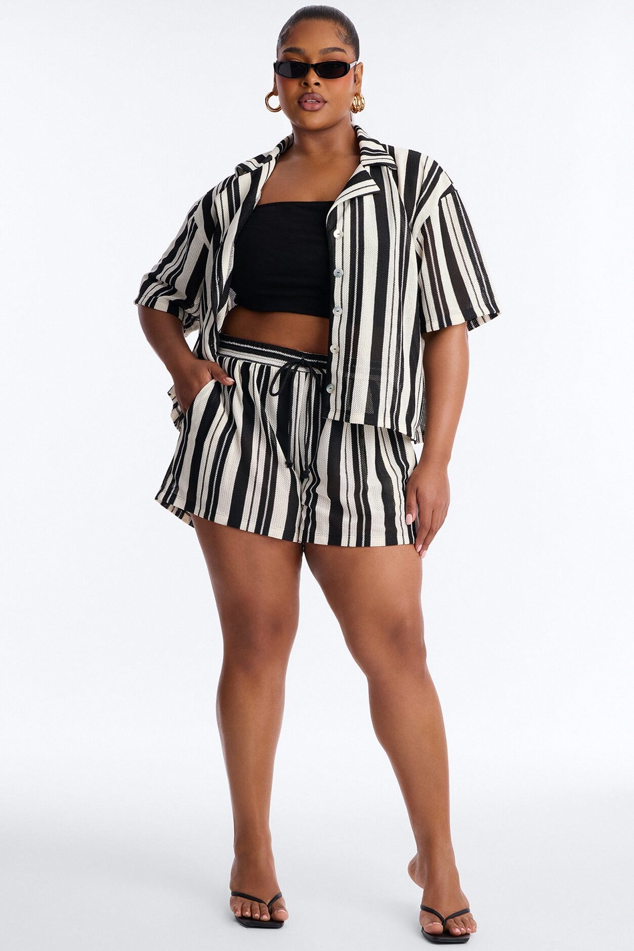 Lea Crochet Stripe Short Set - Black/combo