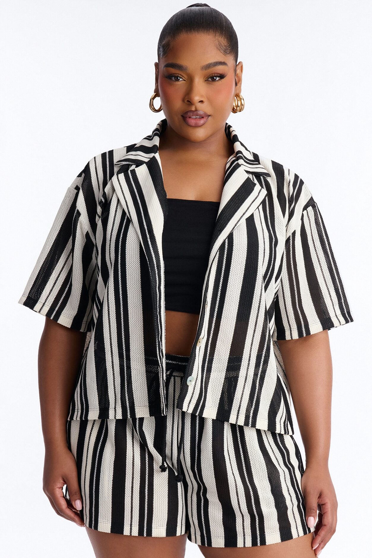 Lea Crochet Stripe Short Set - Black/combo