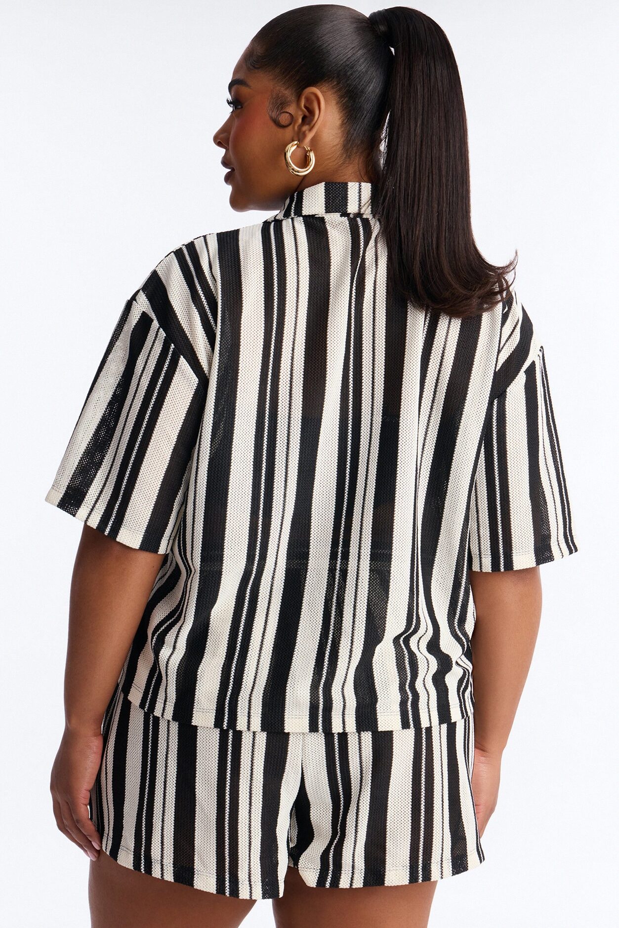 Lea Crochet Stripe Short Set - Black/combo