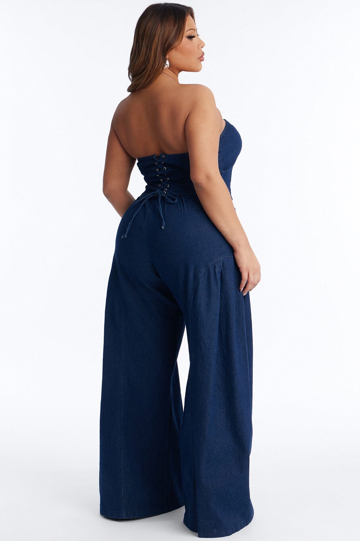 Bethany Strapless Denim Pant Set - Dark Wash
