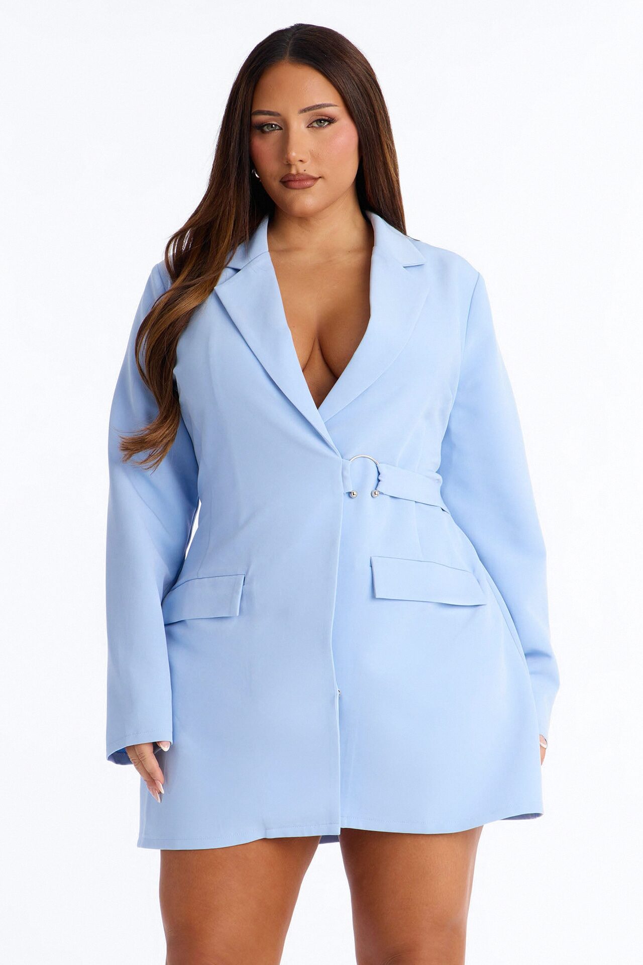 Pay Attention Blazer Mini Dress - Light Blue