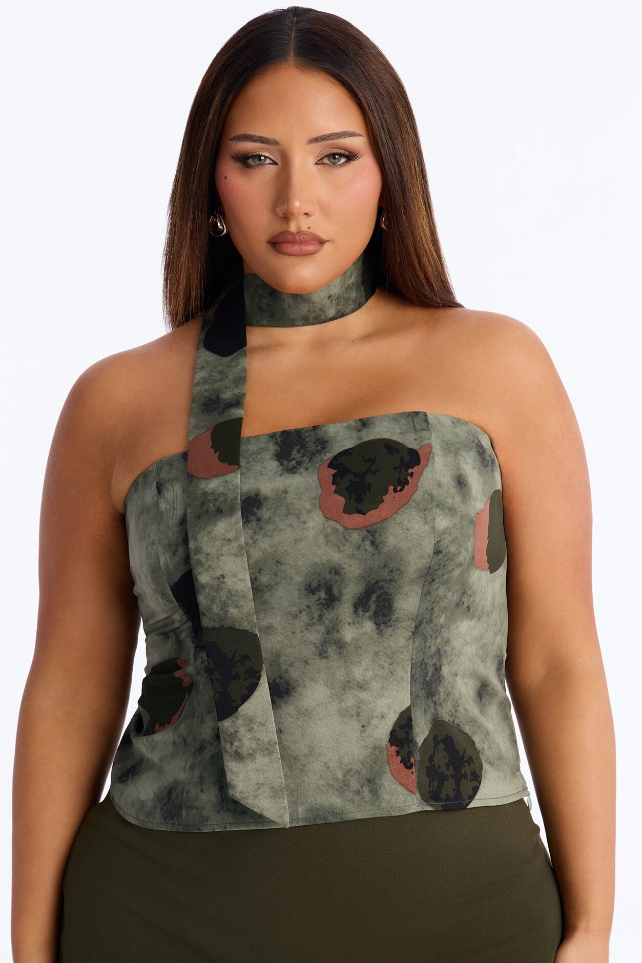 Talking Crazy Printed Scarf Satin Top Set - Green/combo