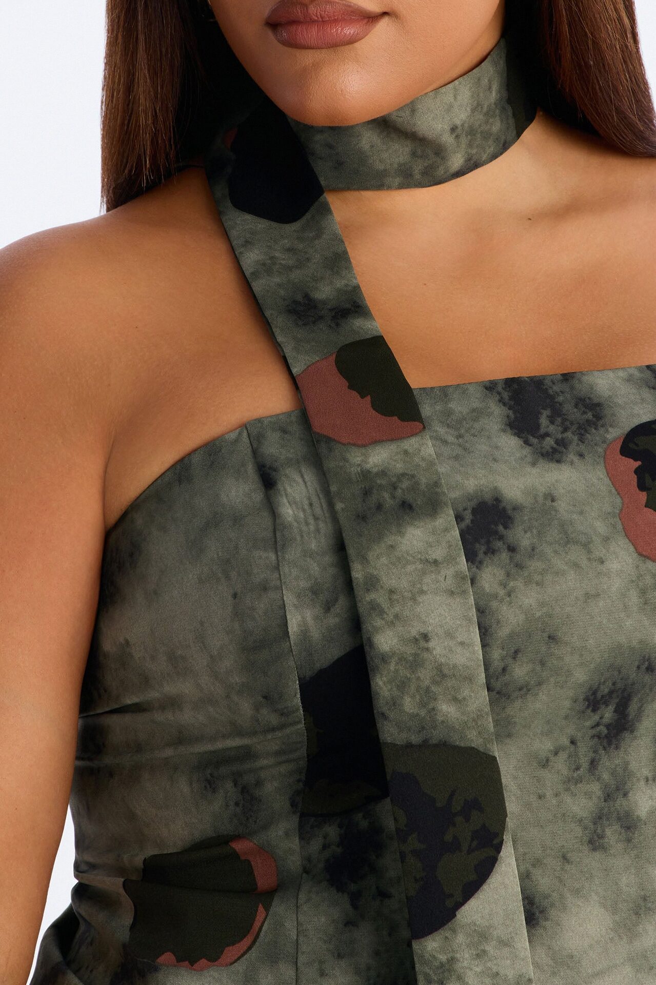 Talking Crazy Printed Scarf Satin Top Set - Green/combo