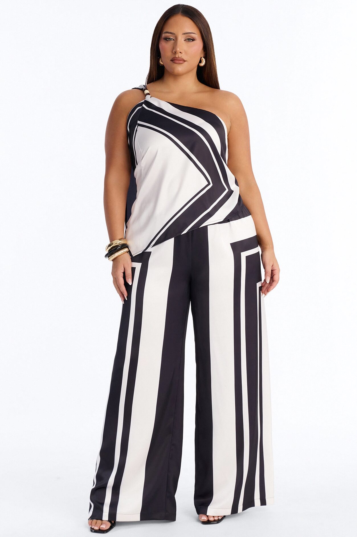 Madeline Satin Halter Pant Set - Black/White