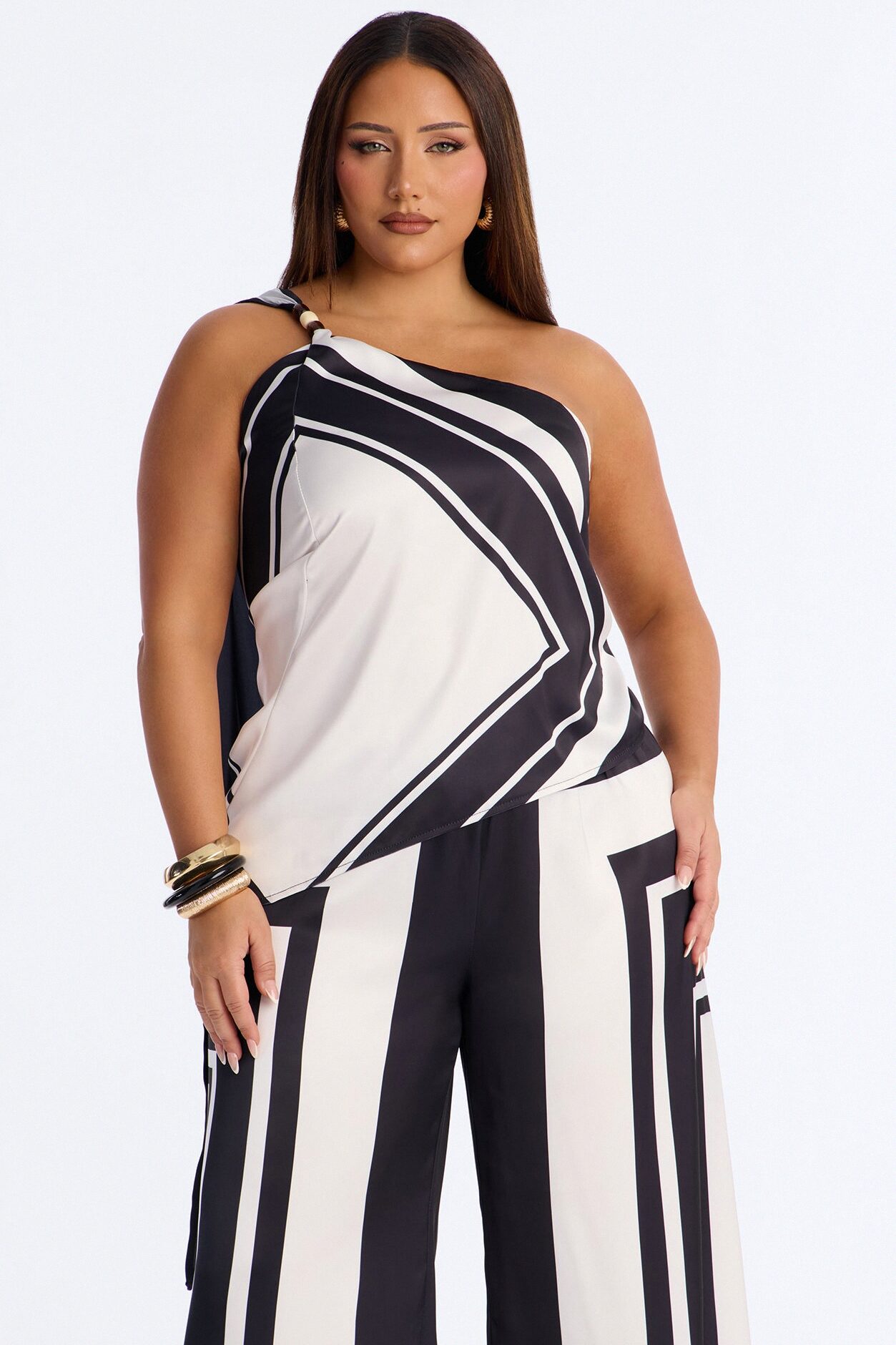 Madeline Satin Halter Pant Set - Black/White