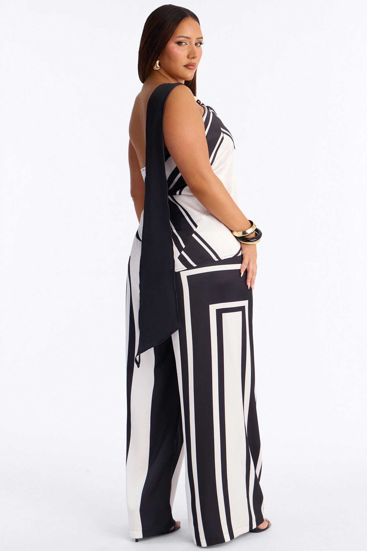 Madeline Satin Halter Pant Set - Black/White