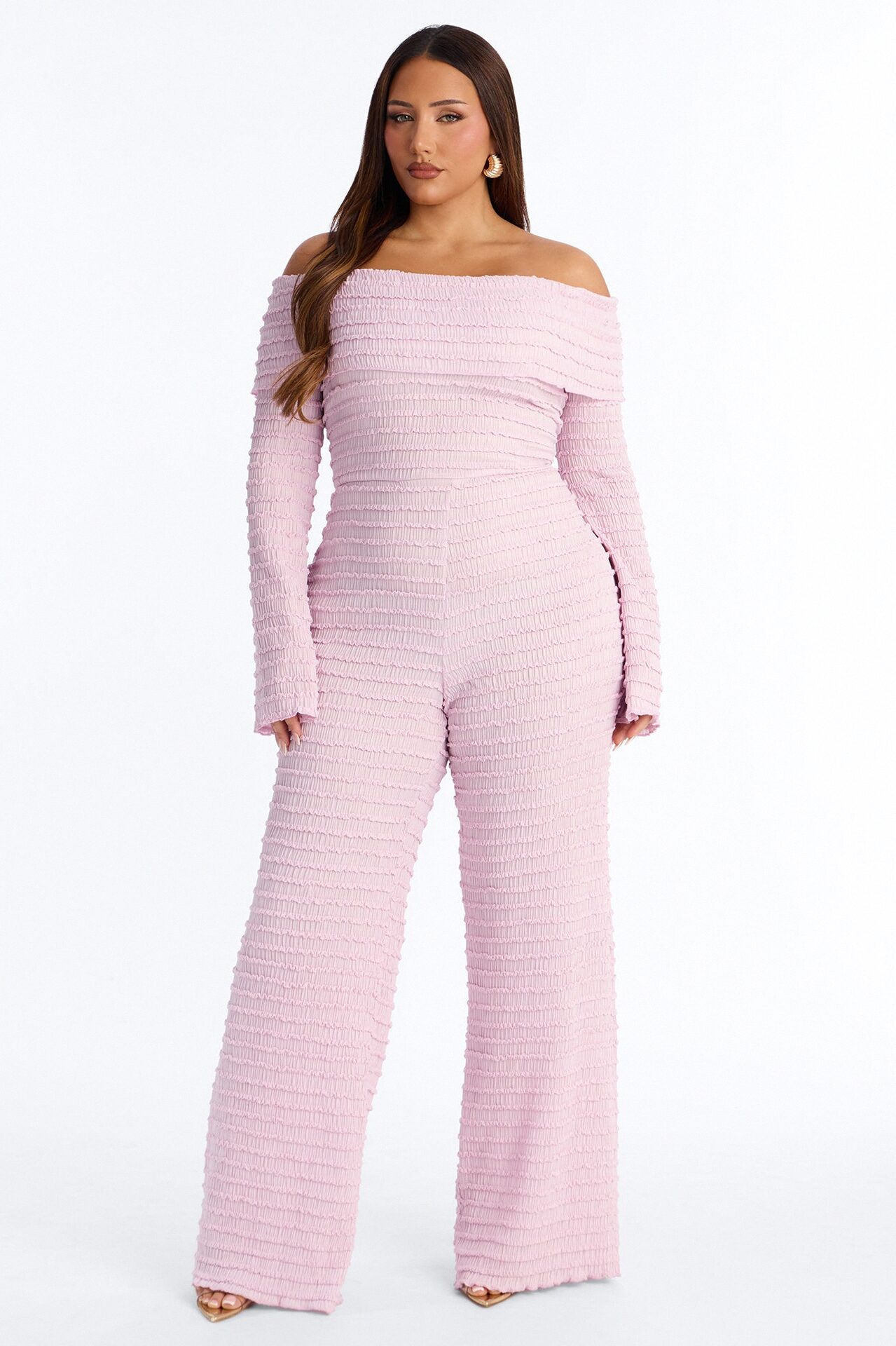 Francesca Textured Off Shoulder Jumpsuit - Lavender