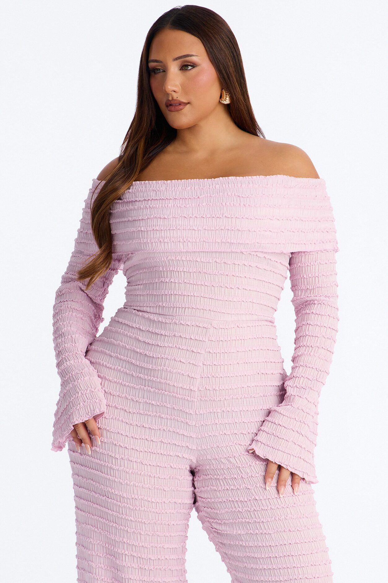 Francesca Textured Off Shoulder Jumpsuit - Lavender