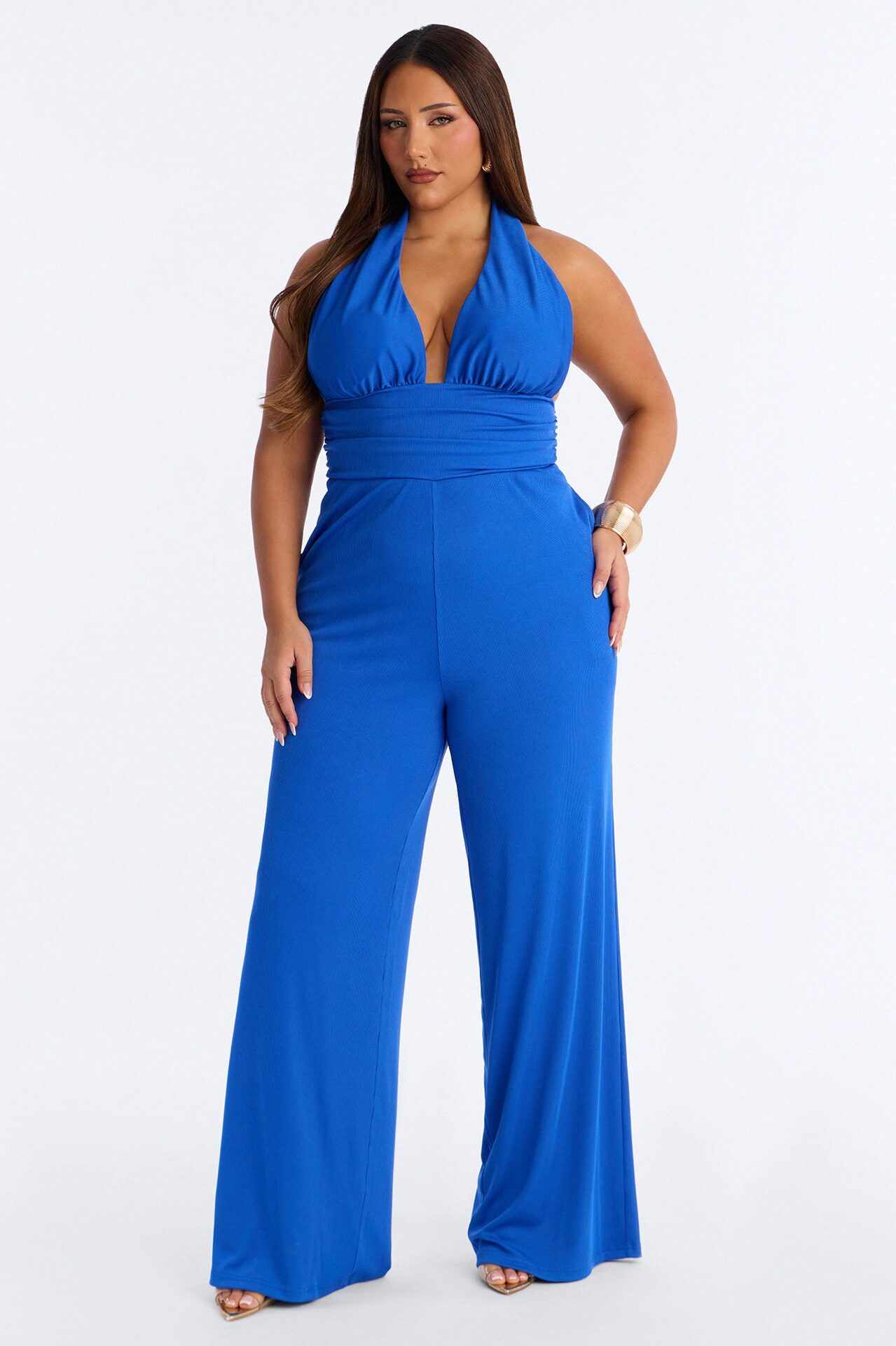 Aryana Plunge Neck Jumpsuit - Royal
