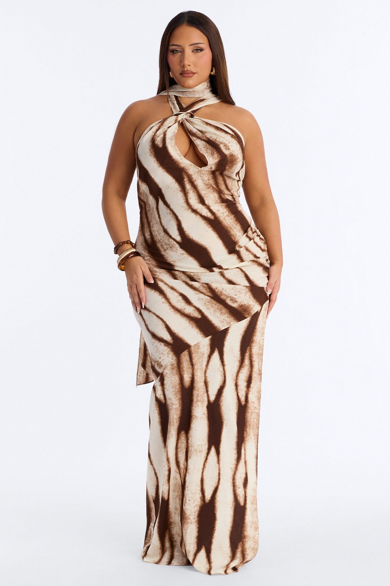 Chic Muse Scarf Maxi Dress - Brown/combo