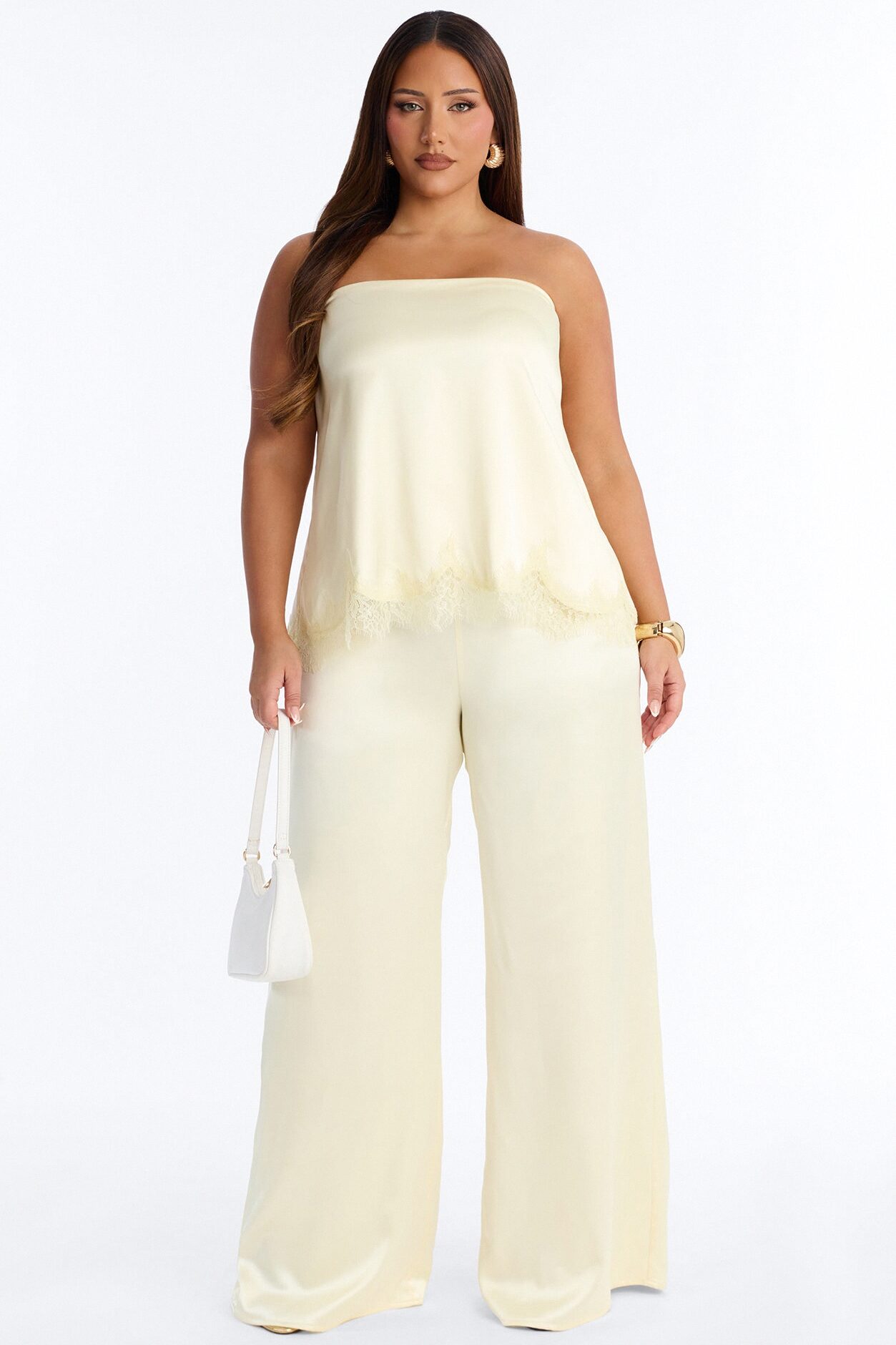 Kierra Satin Strapless Wide Leg Jumpsuit - Yellow