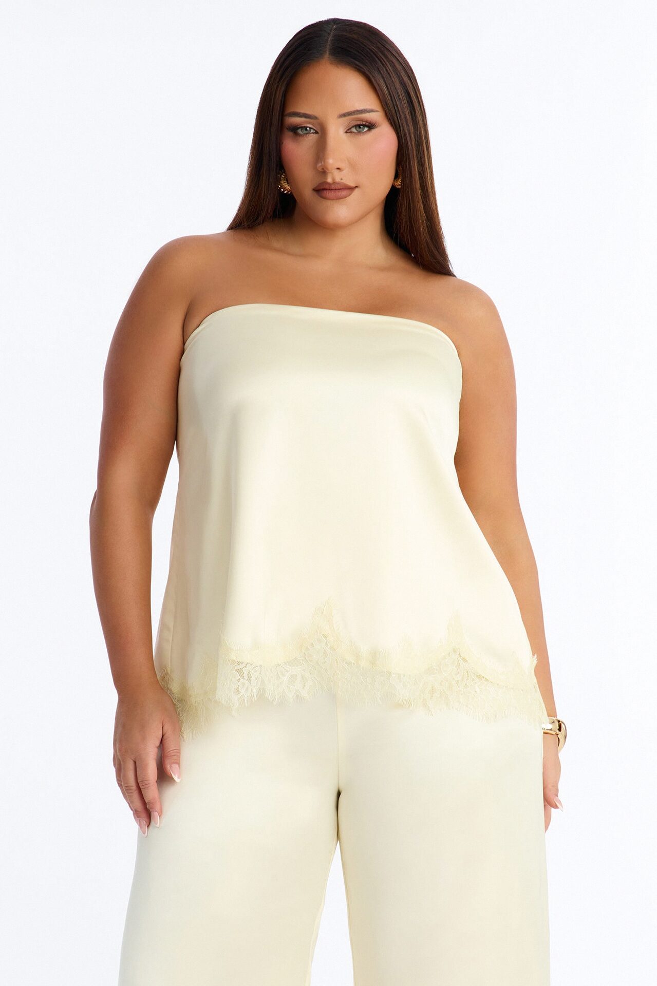 Kierra Satin Strapless Wide Leg Jumpsuit - Yellow