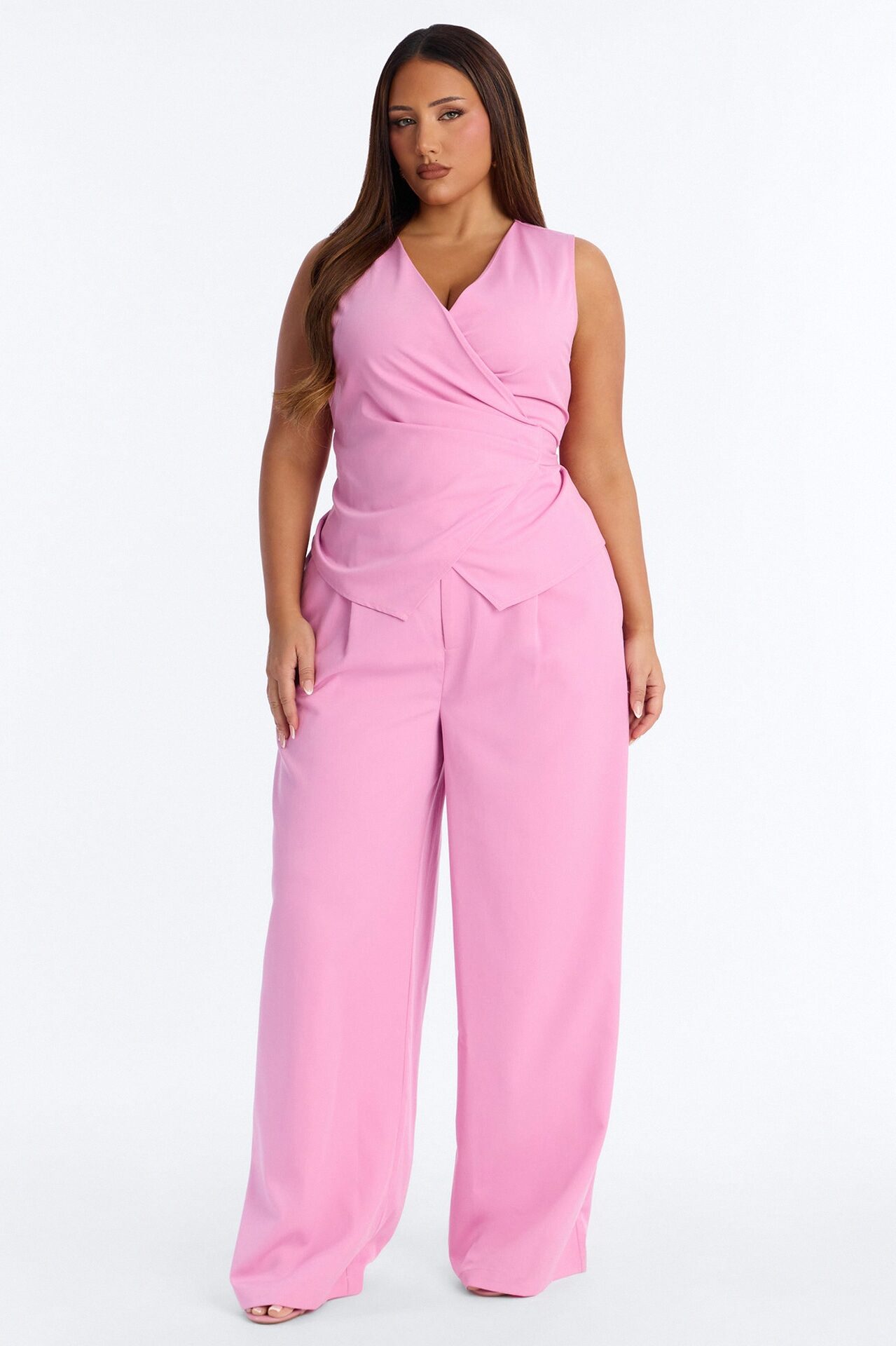 Sarah Fitted Vest Pant Set - Pink