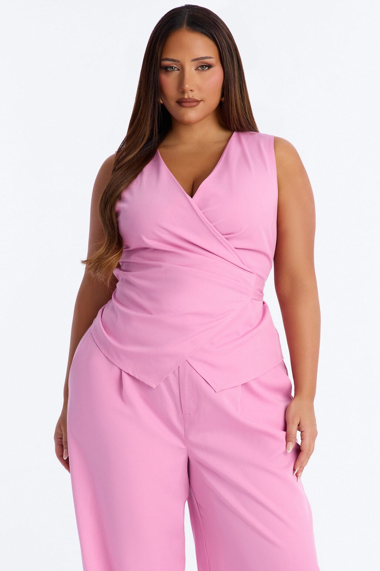 Sarah Fitted Vest Pant Set - Pink