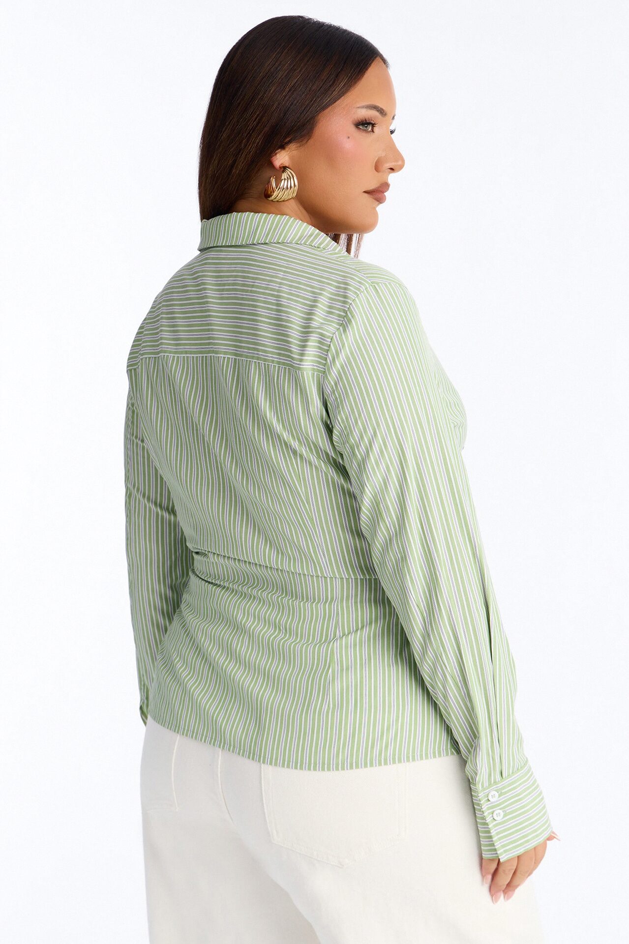 Savanna Wrap Over Striped Poplin Shirt - Green/combo