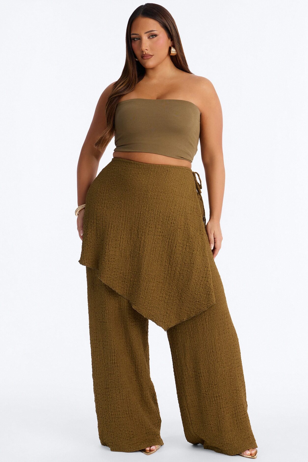 Wrap It Up Skirt Wide Leg Pant 33″ - Olive