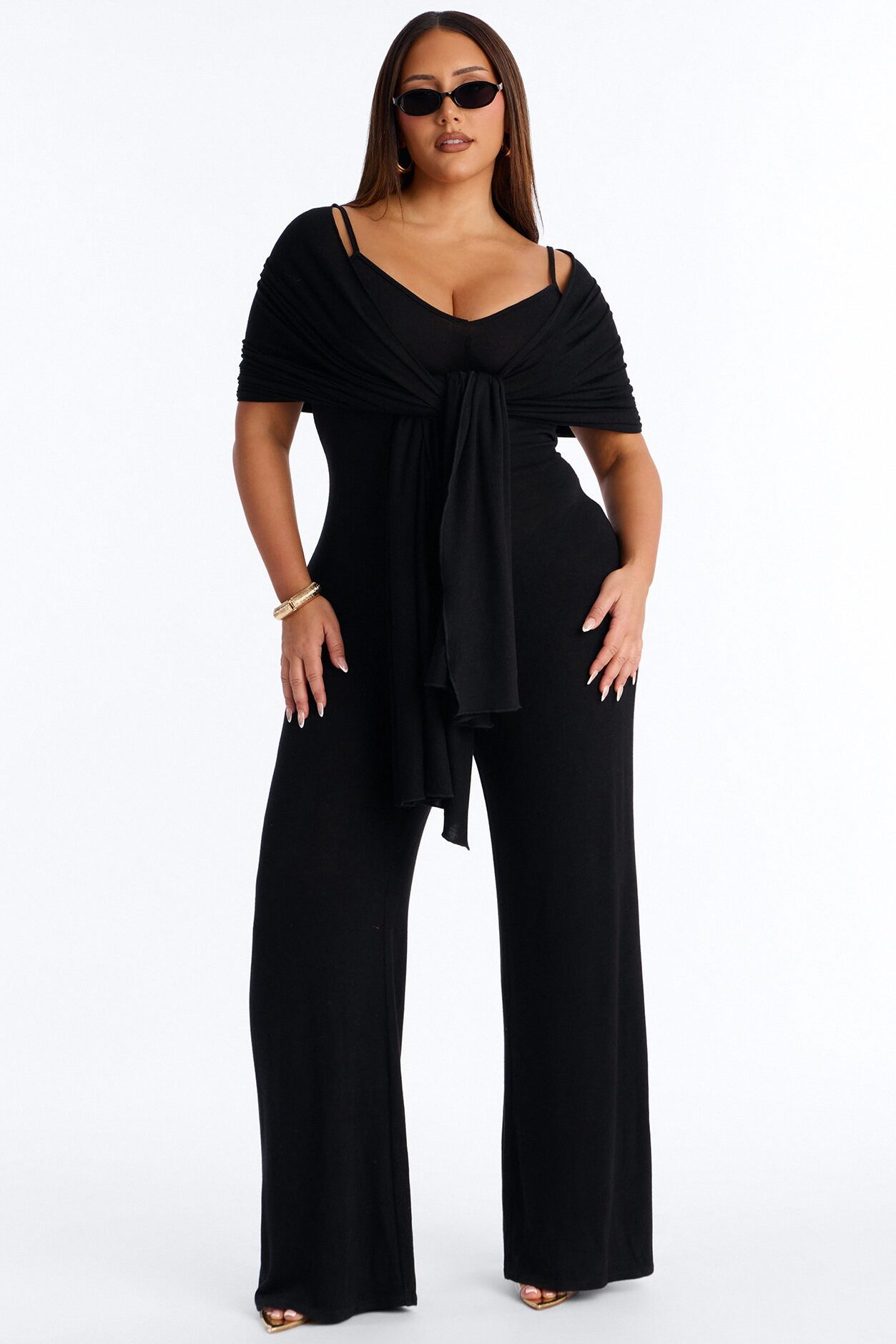 Harlowe 2 Piece Knit Wrap Jumpsuit Set - Black